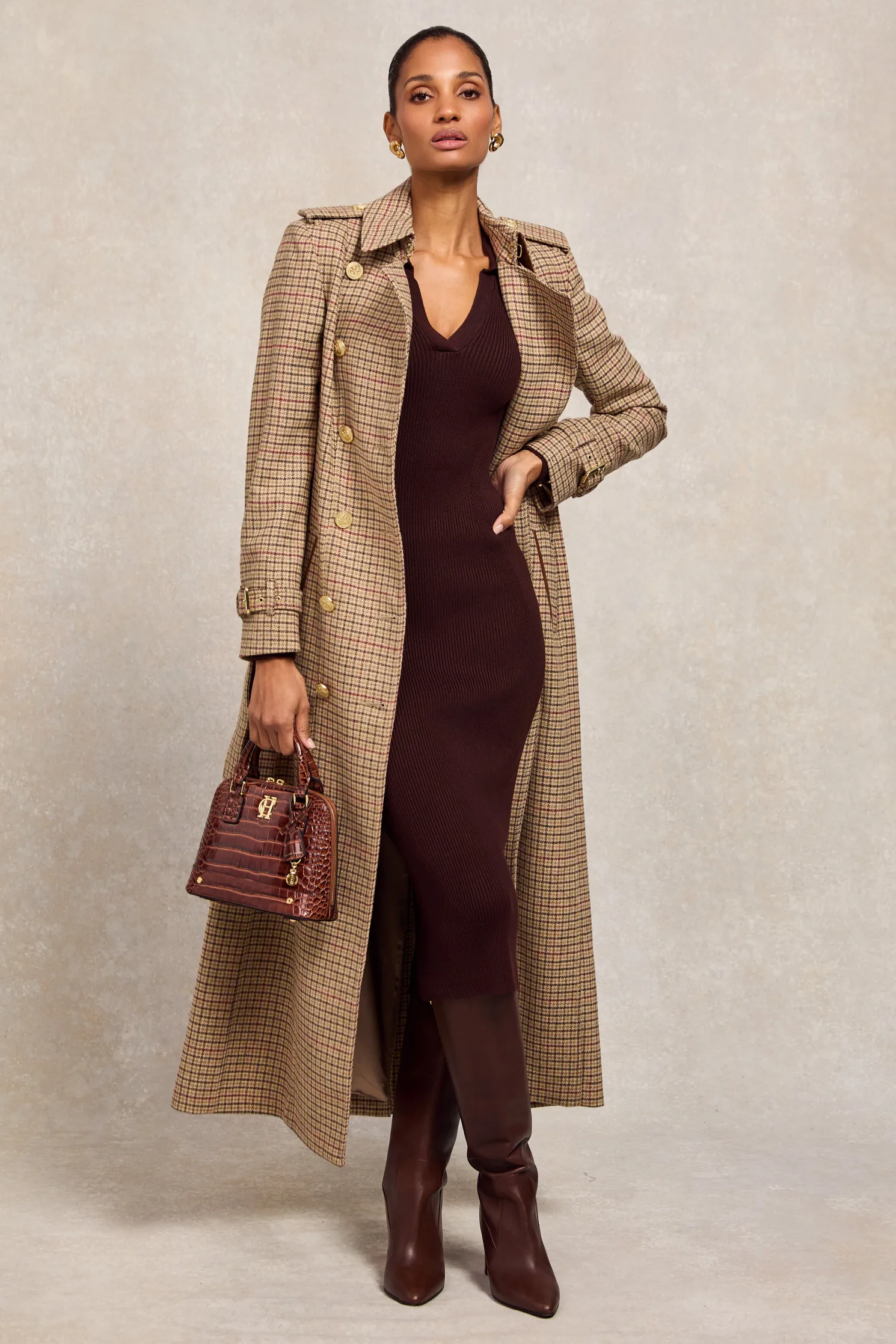 Knitted Shirt Dress (Chocolate)