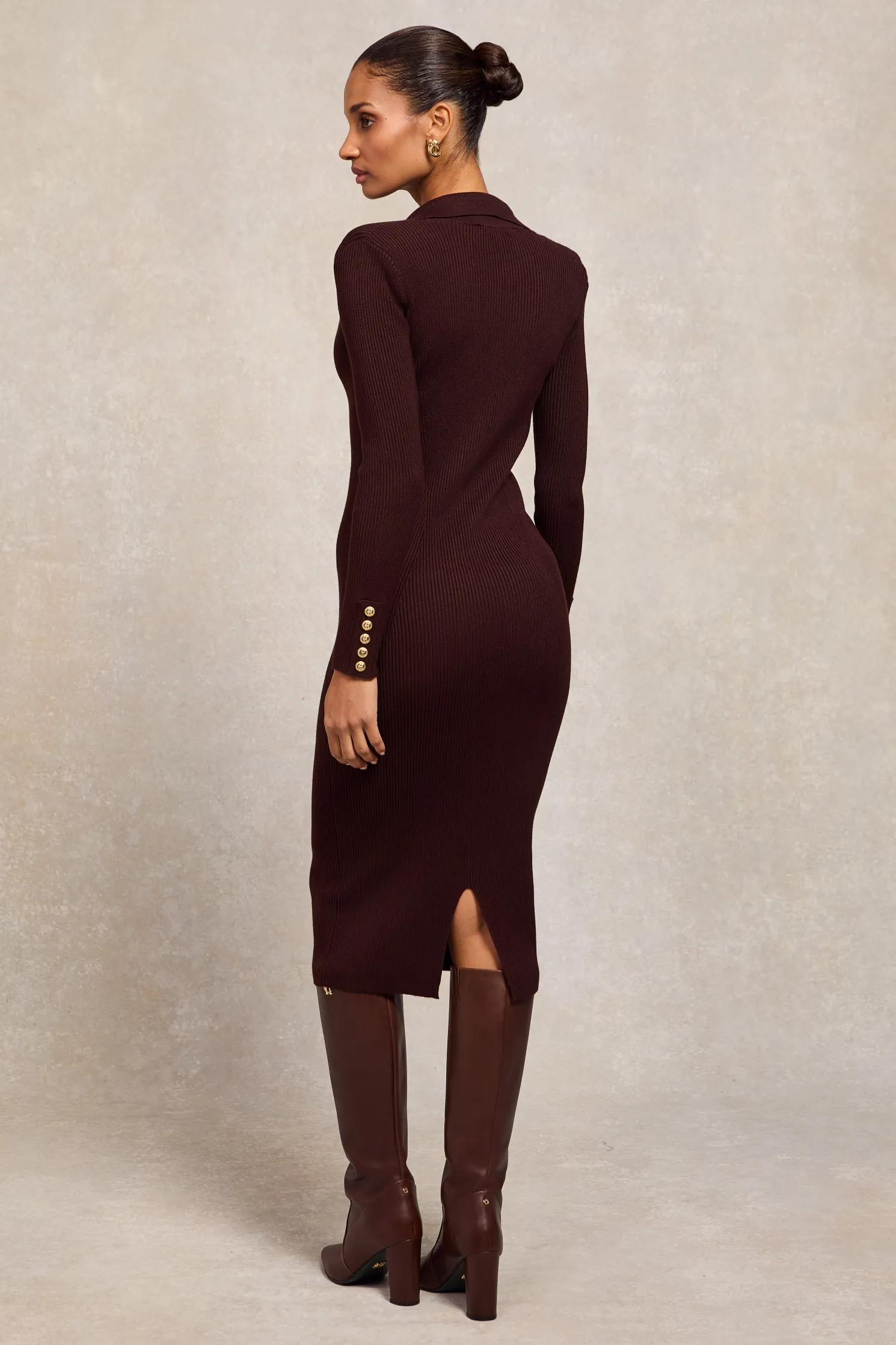 Knitted Shirt Dress (Chocolate)