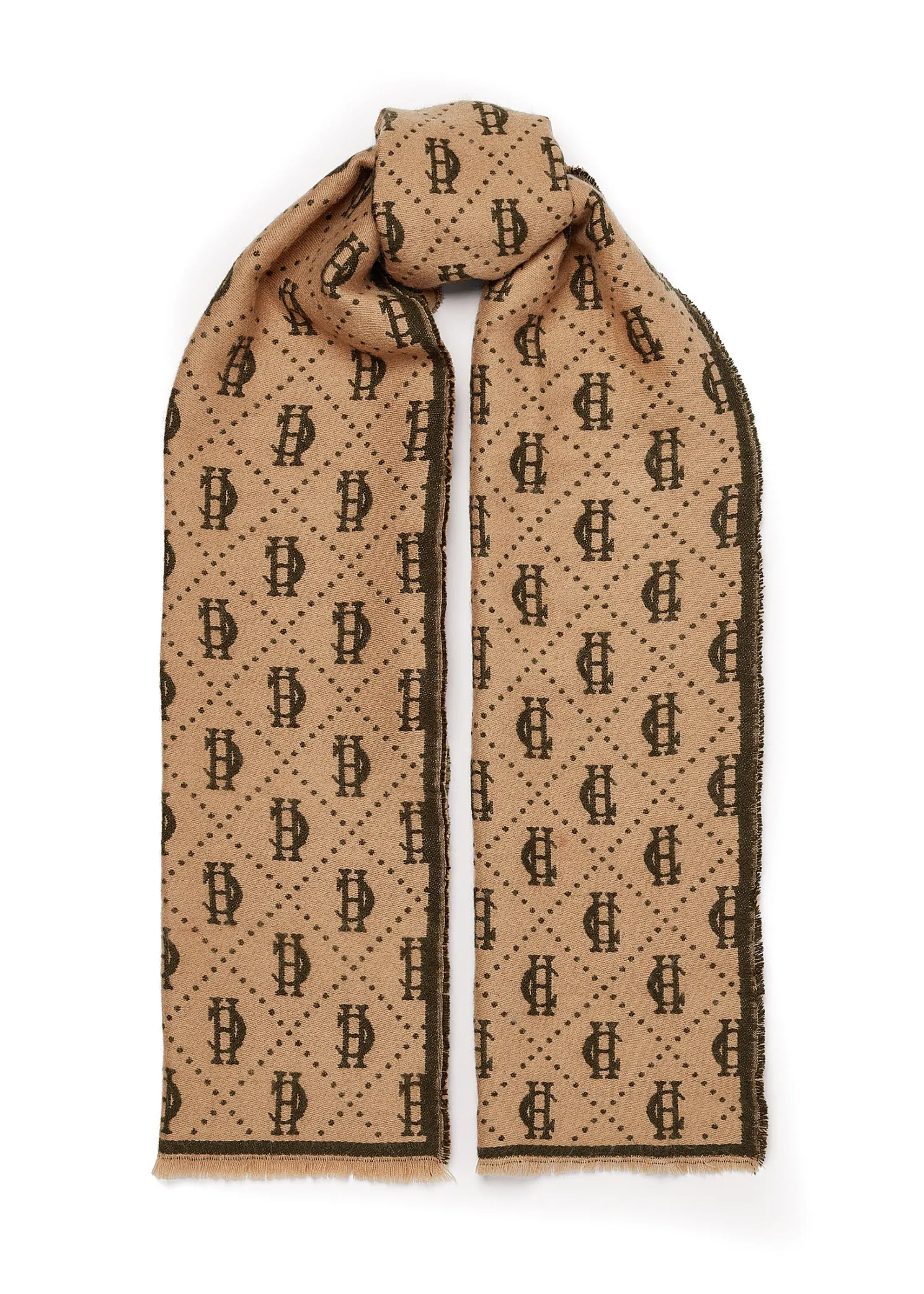 Lightweight Monogram Scarf (Light Camel Forest Green)