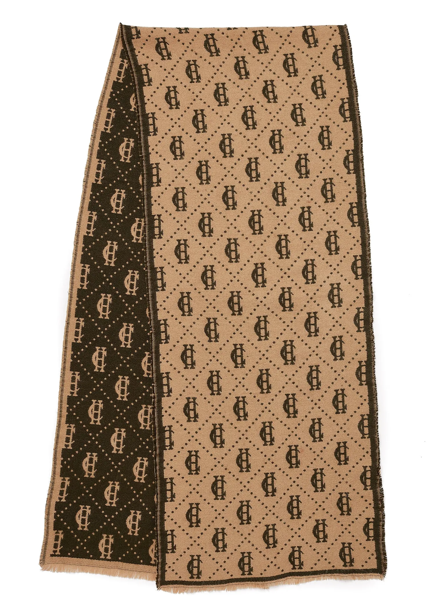 Lightweight Monogram Scarf (Light Camel Forest Green)