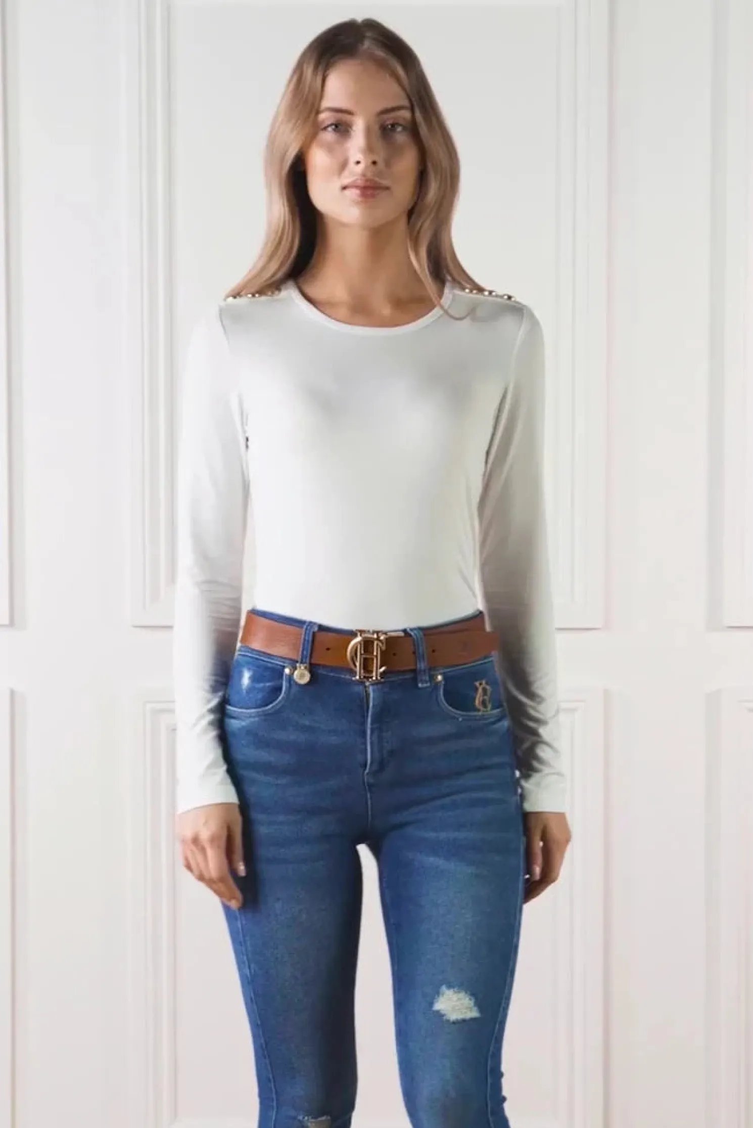 Long Sleeve Crew Neck Tee (White)