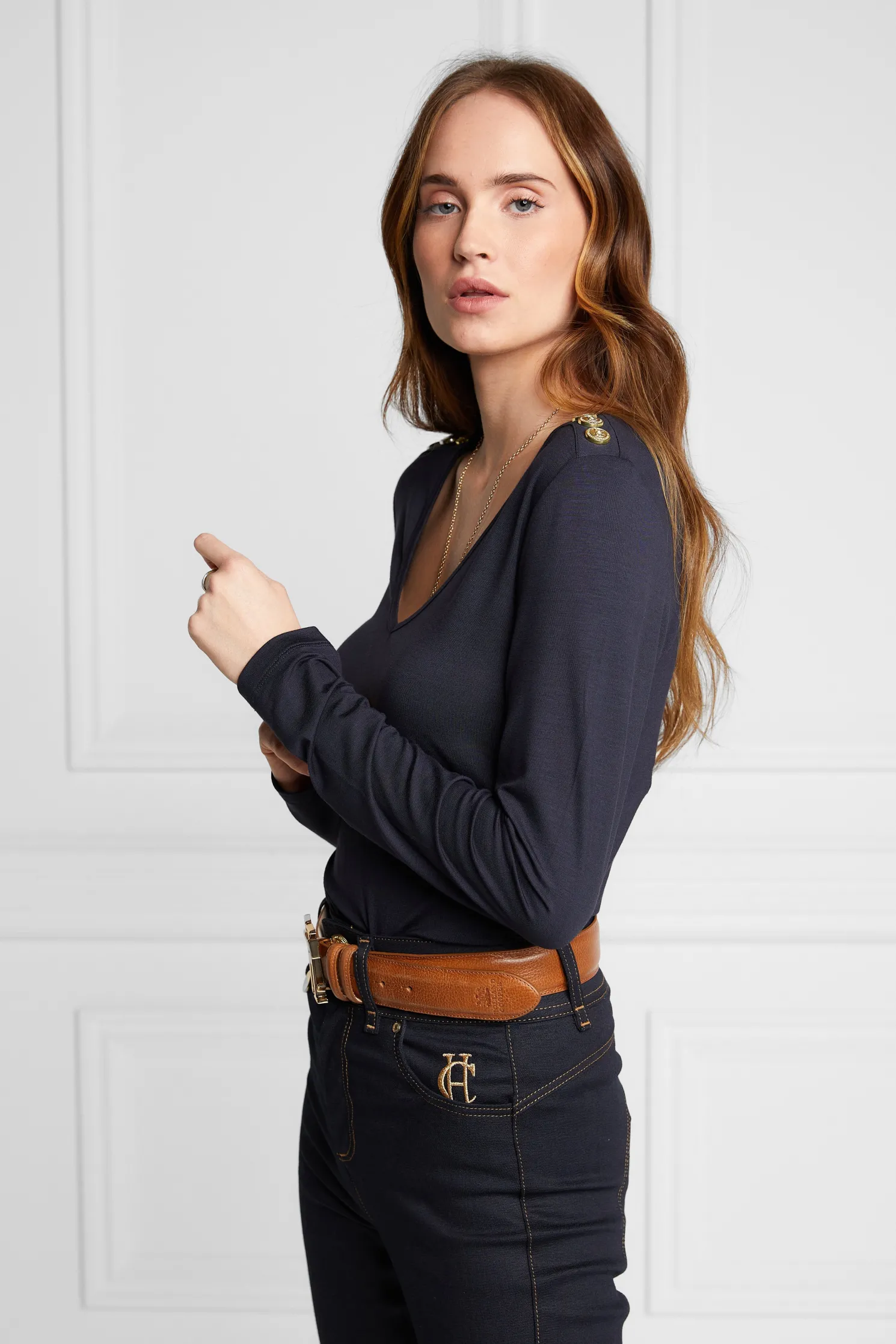 Long Sleeve V-Neck Tee (Ink Navy)