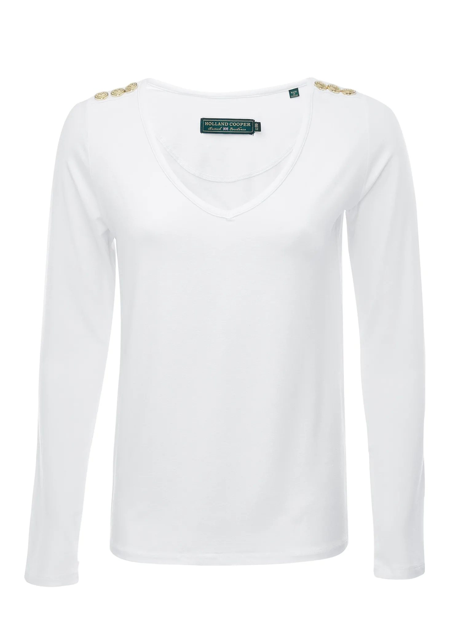 Long Sleeve V-Neck Tee (White)