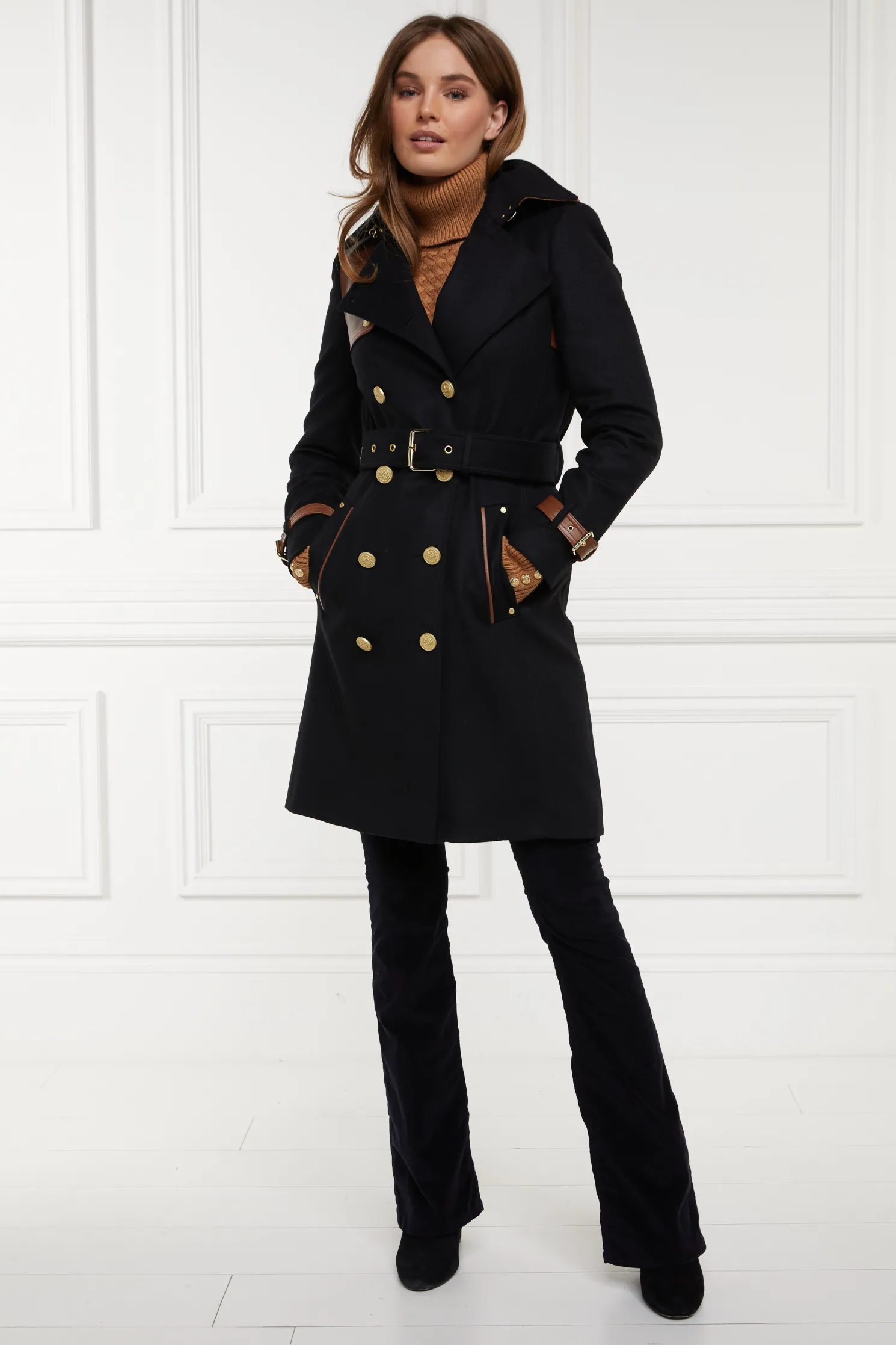 Marlborough Trench Coat (Soft Black Tan)