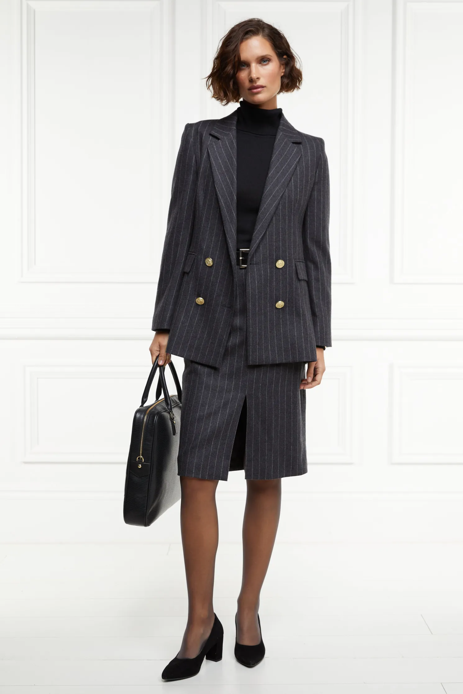 Mayfair Pencil Skirt (Charcoal Pinstripe)