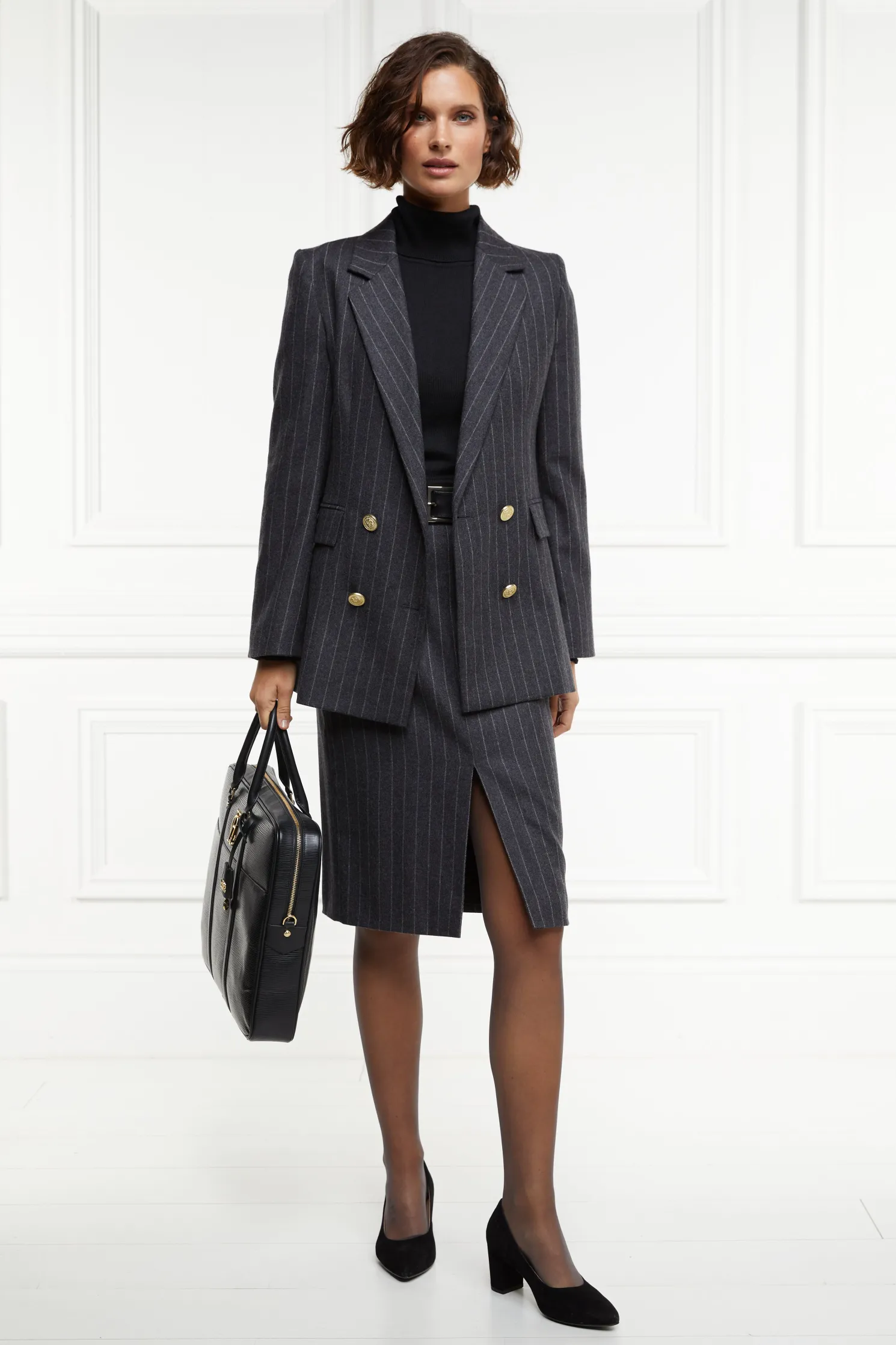 Mayfair Pencil Skirt (Charcoal Pinstripe)