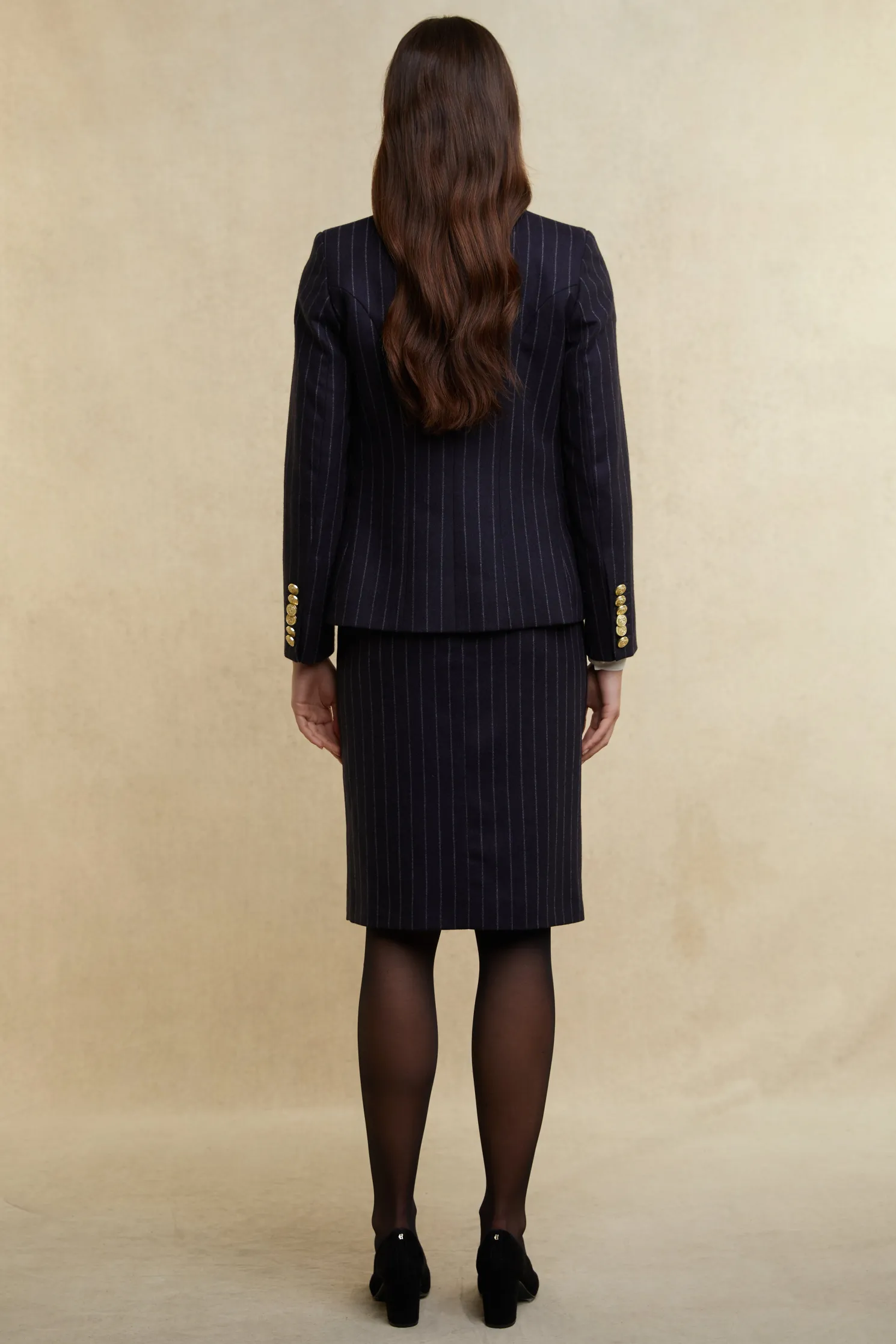 Mayfair Pencil Skirt (Navy Chalk Pinstripe)