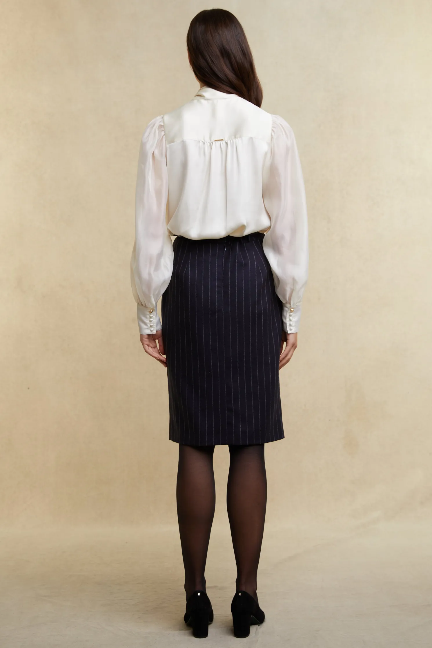 Mayfair Pencil Skirt (Navy Chalk Pinstripe)