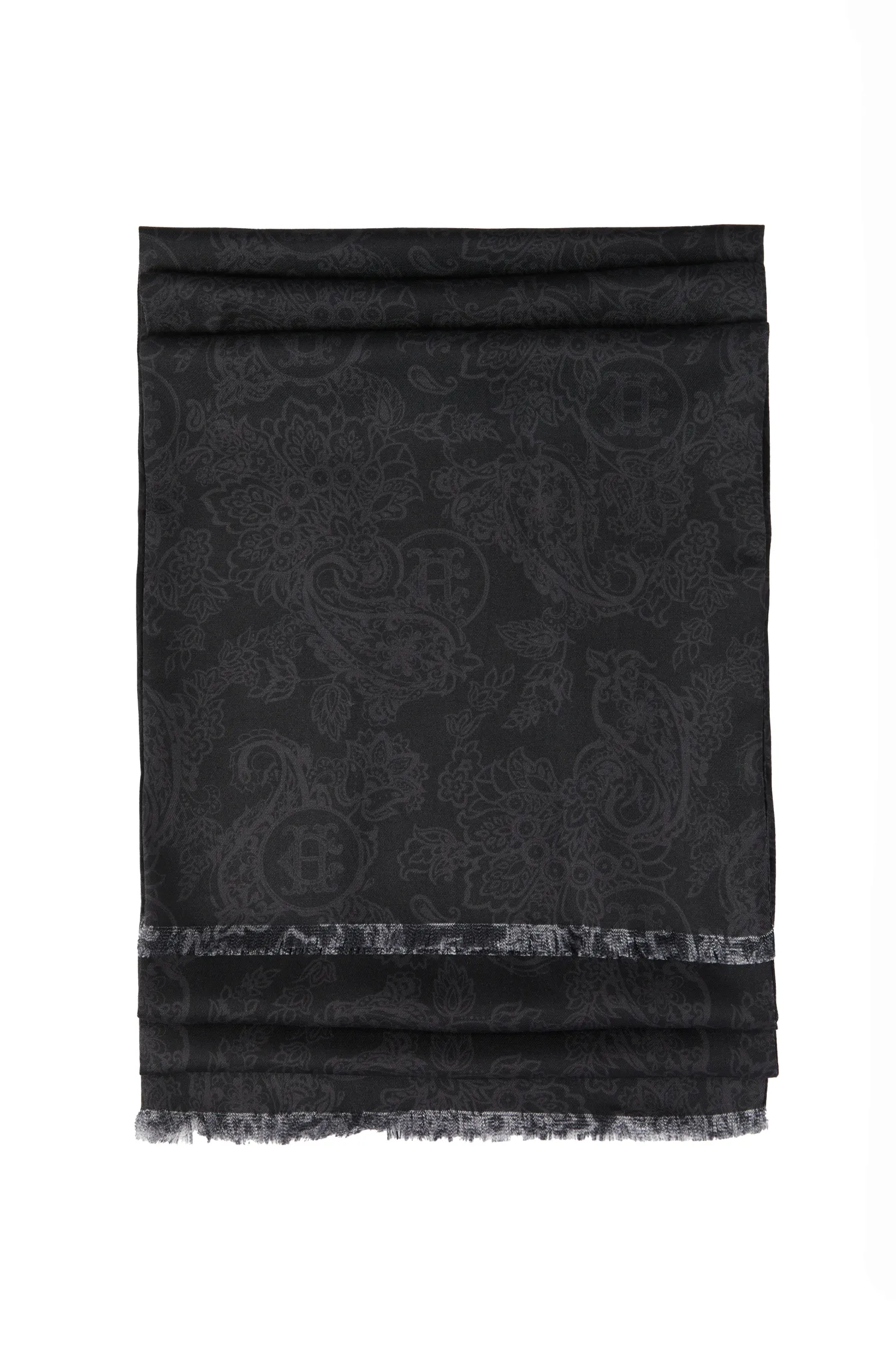 Men's Silk Scarf (Black Charcoal Paisley)