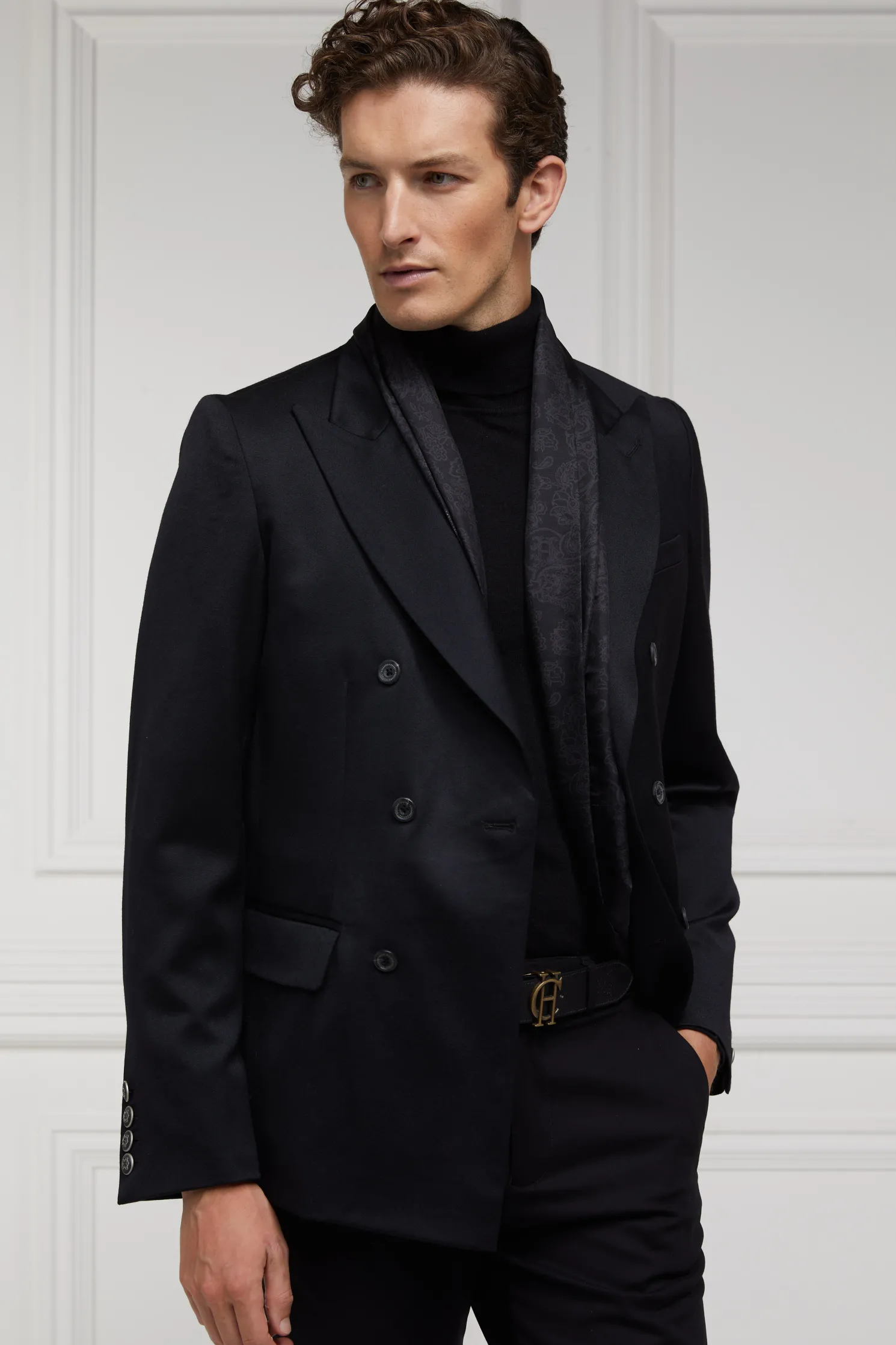 Men's Silk Scarf (Black Charcoal Paisley)