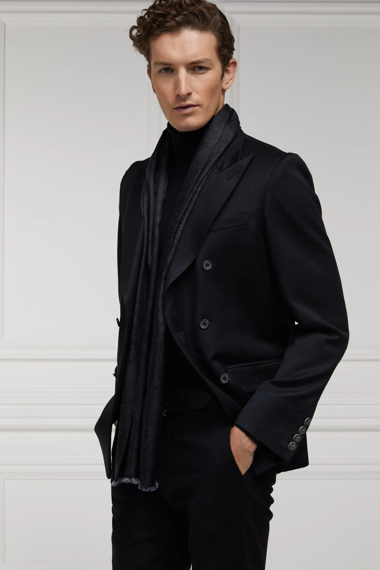 Men's Silk Scarf (Black Charcoal Paisley)