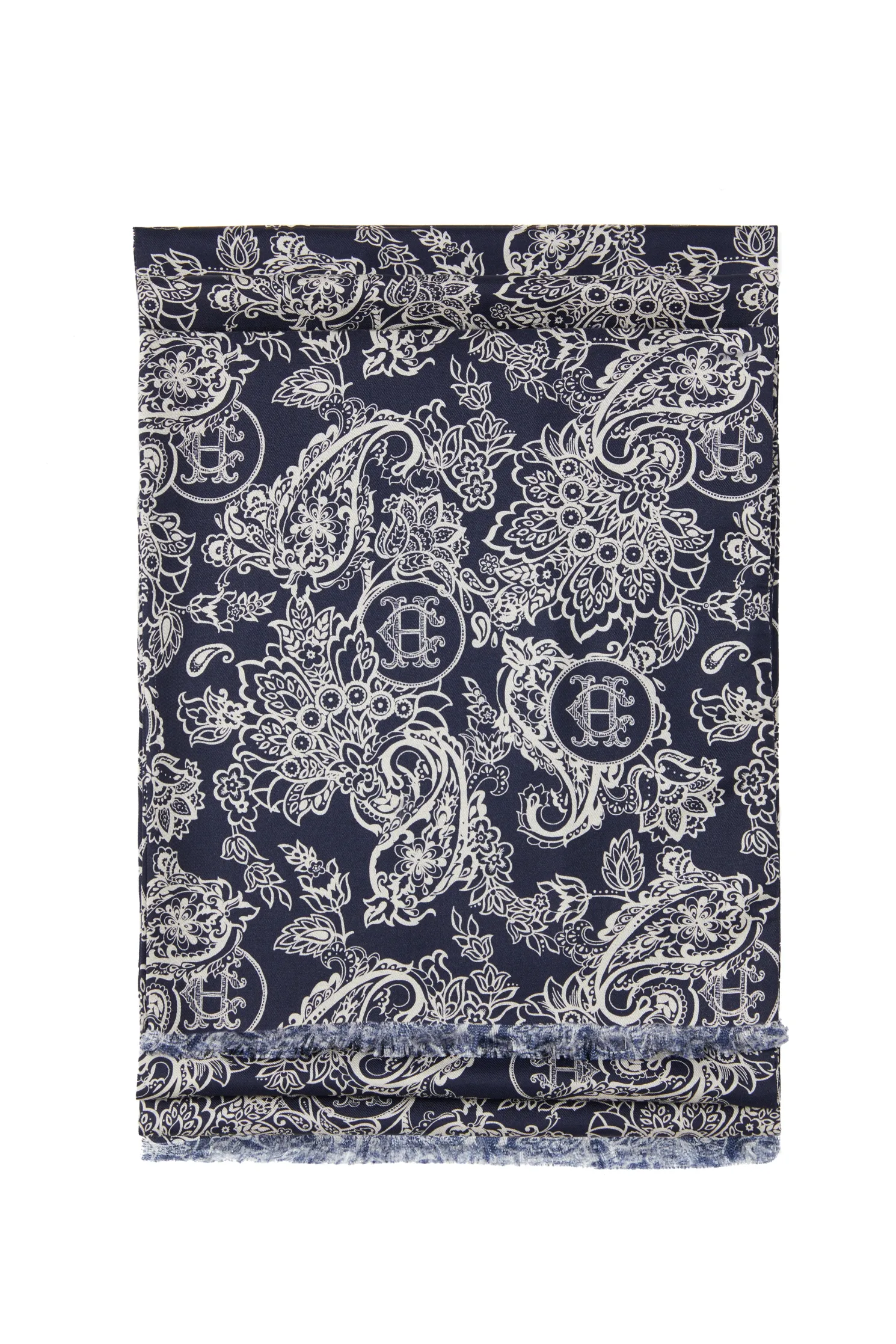 Men's Silk Scarf (Ink Navy Cream Paisley)