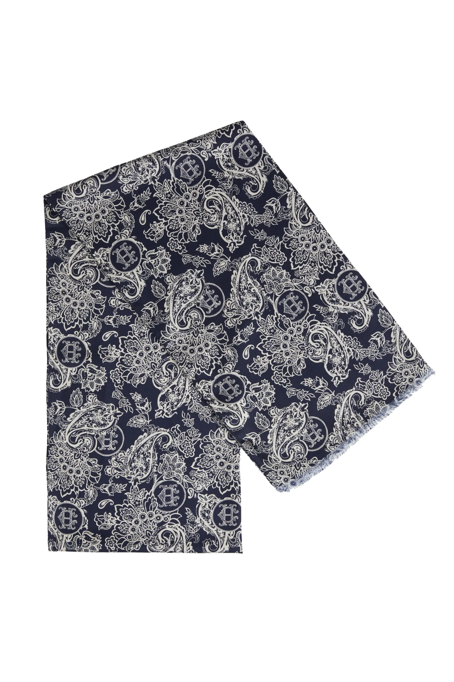 Men's Silk Scarf (Ink Navy Cream Paisley)