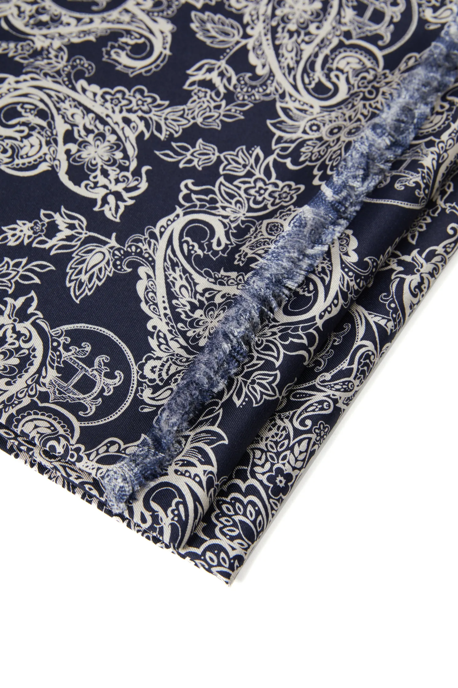 Men's Silk Scarf (Ink Navy Cream Paisley)