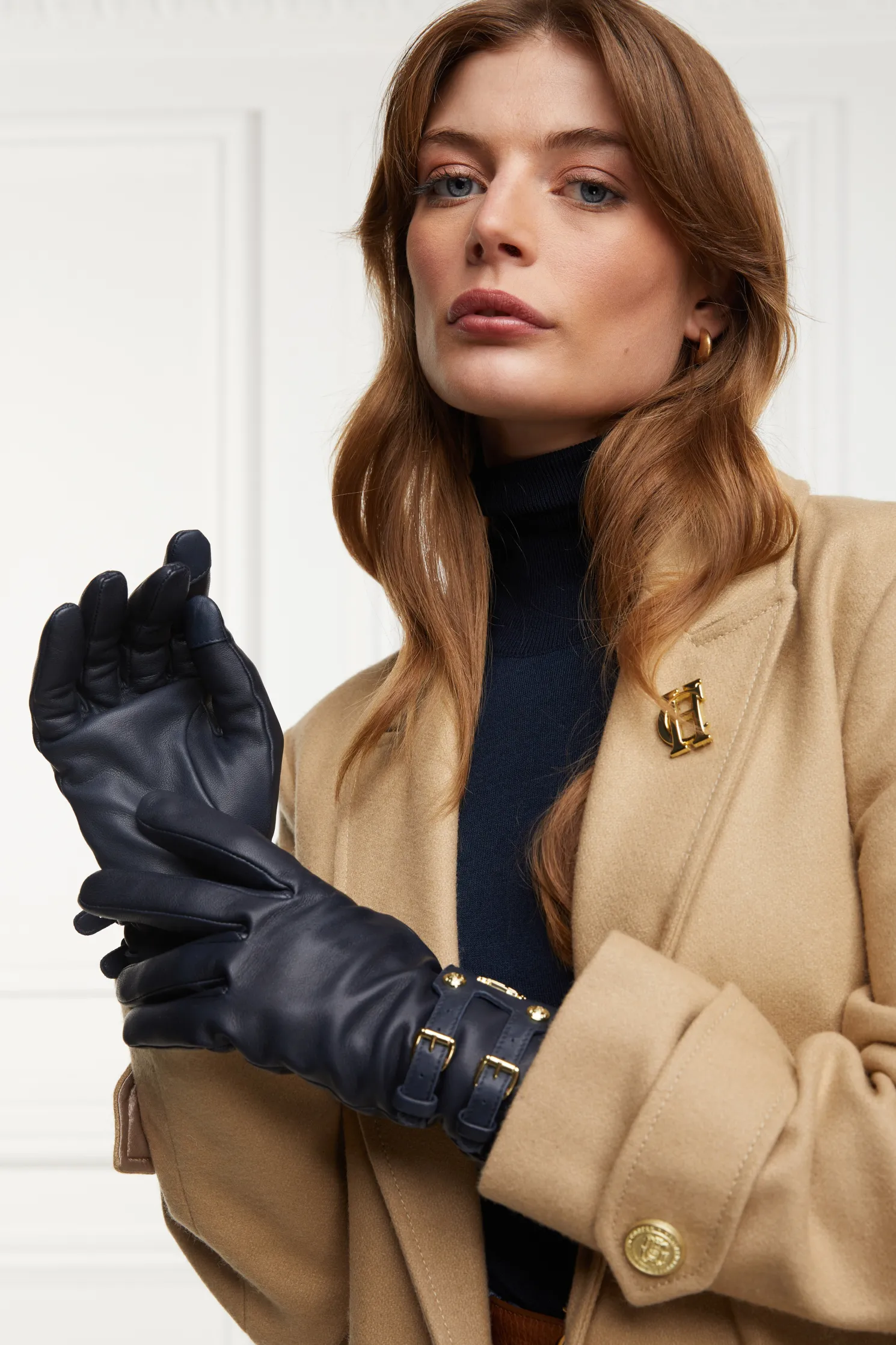 Monogram Leather Gloves (Ink Navy)