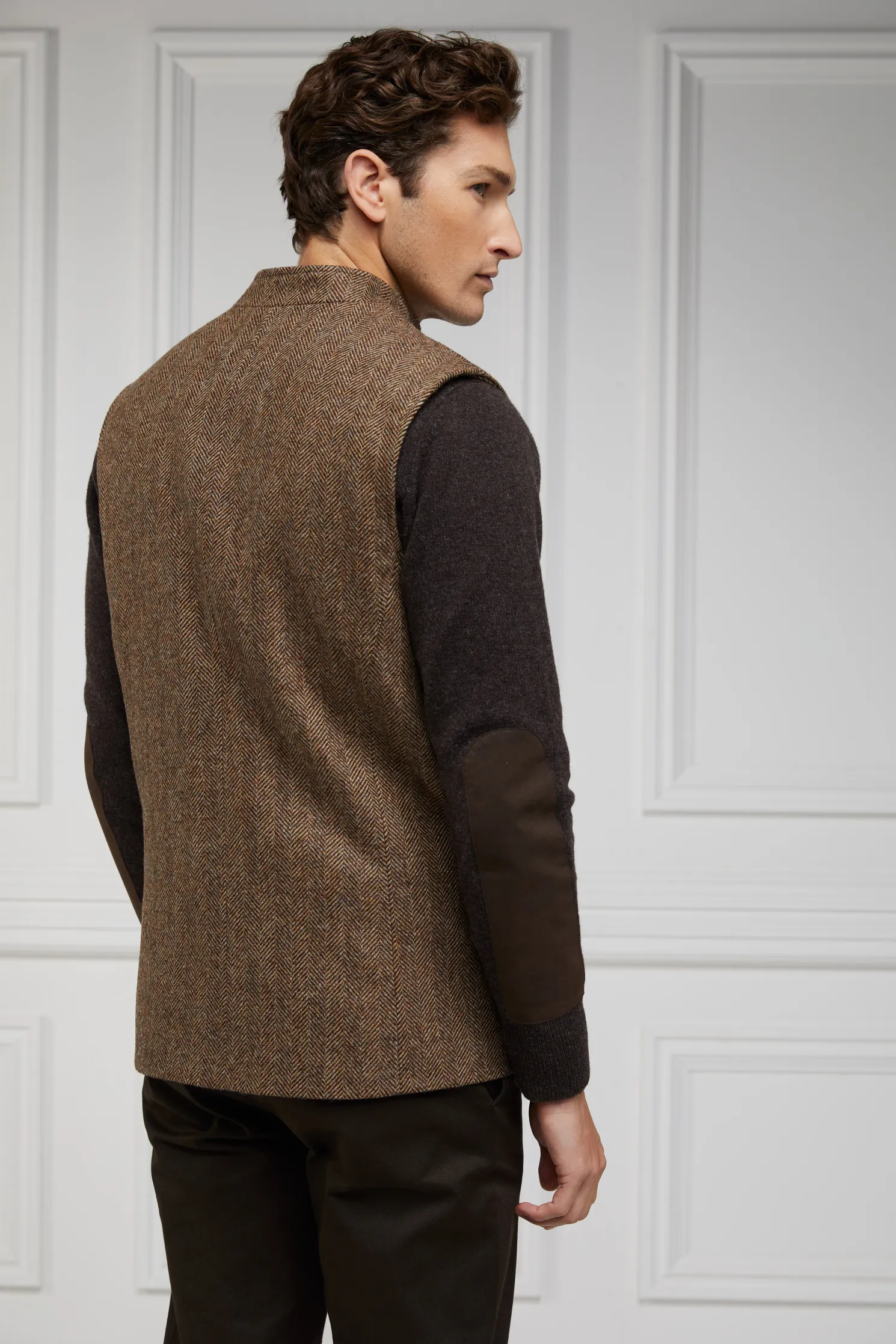 Nehru Gilet (Large Scale Brown Herringbone)