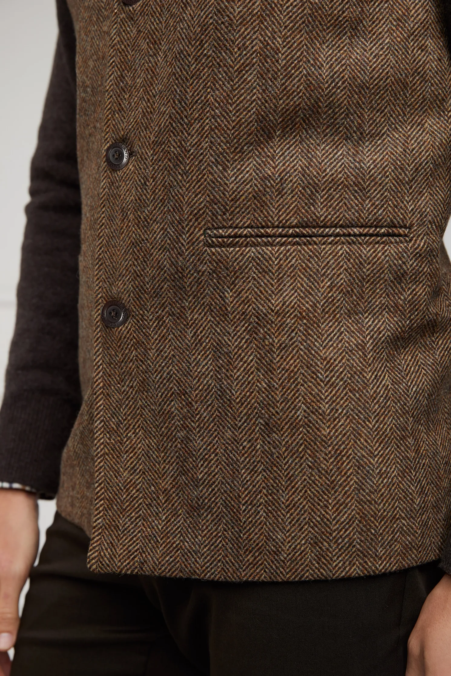 Nehru Gilet (Large Scale Brown Herringbone)