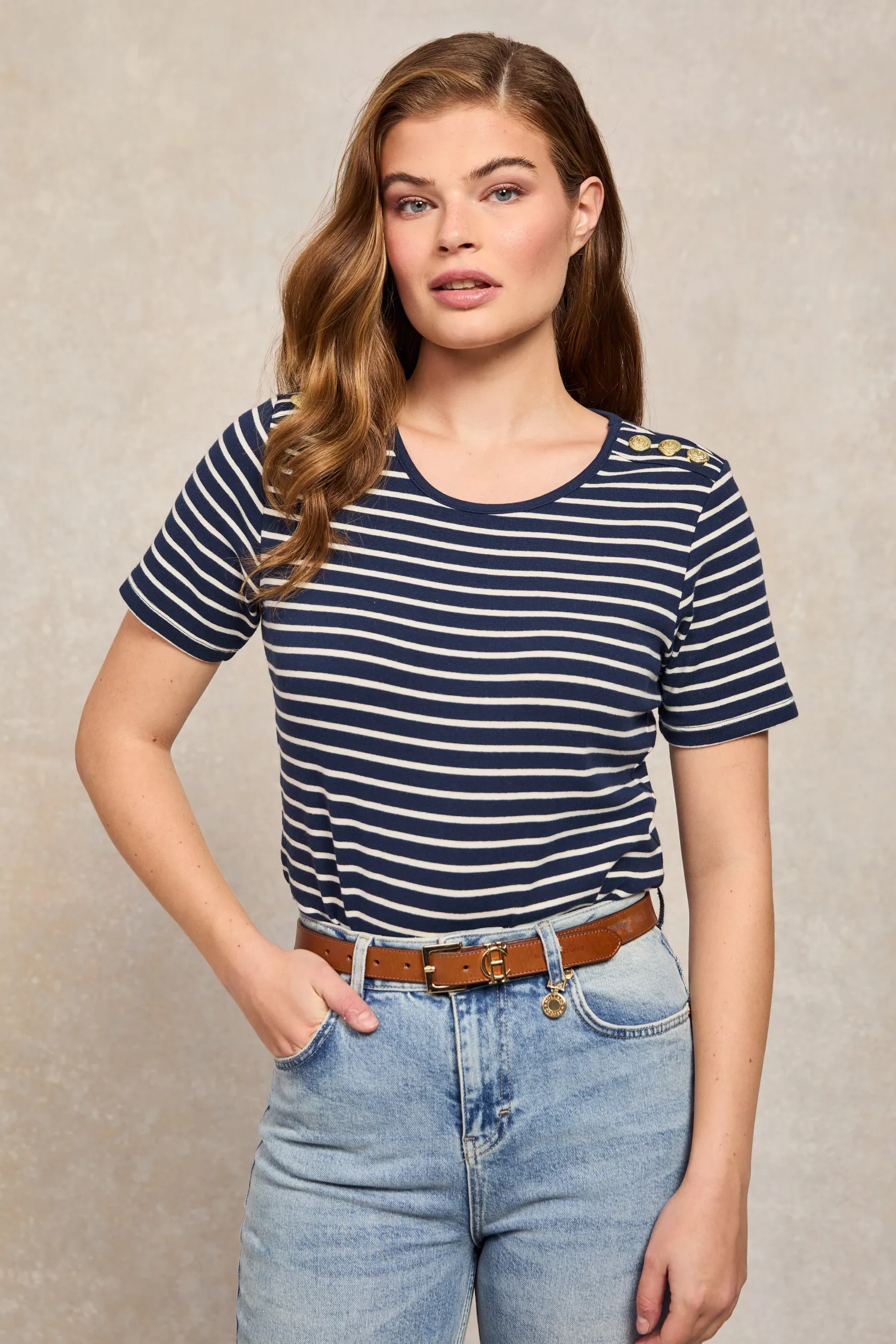 Padstow Crew Neck Tee (Ink Navy Natural Stripe)