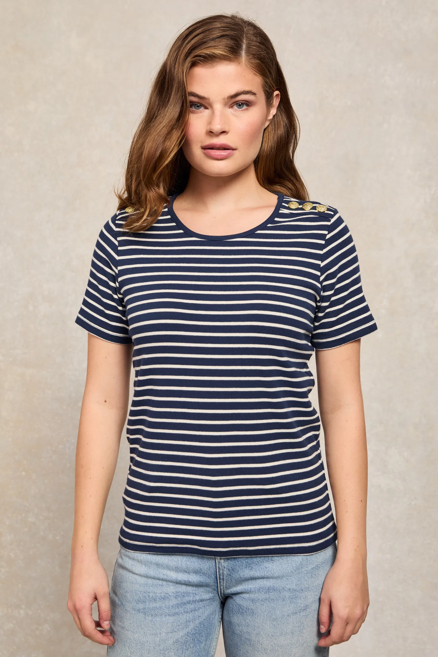 Padstow Crew Neck Tee (Ink Navy Natural Stripe)