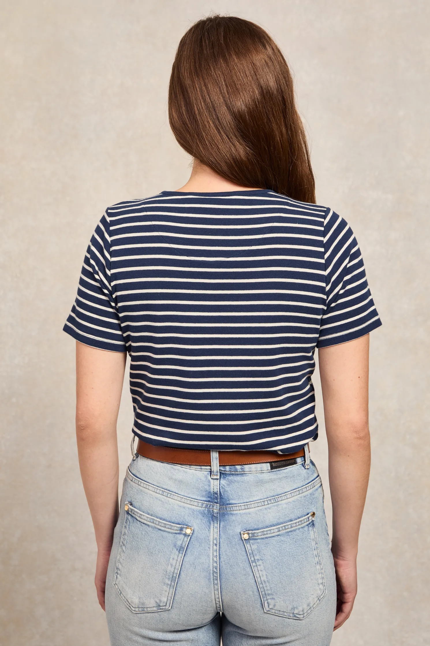 Padstow Crew Neck Tee (Ink Navy Natural Stripe)