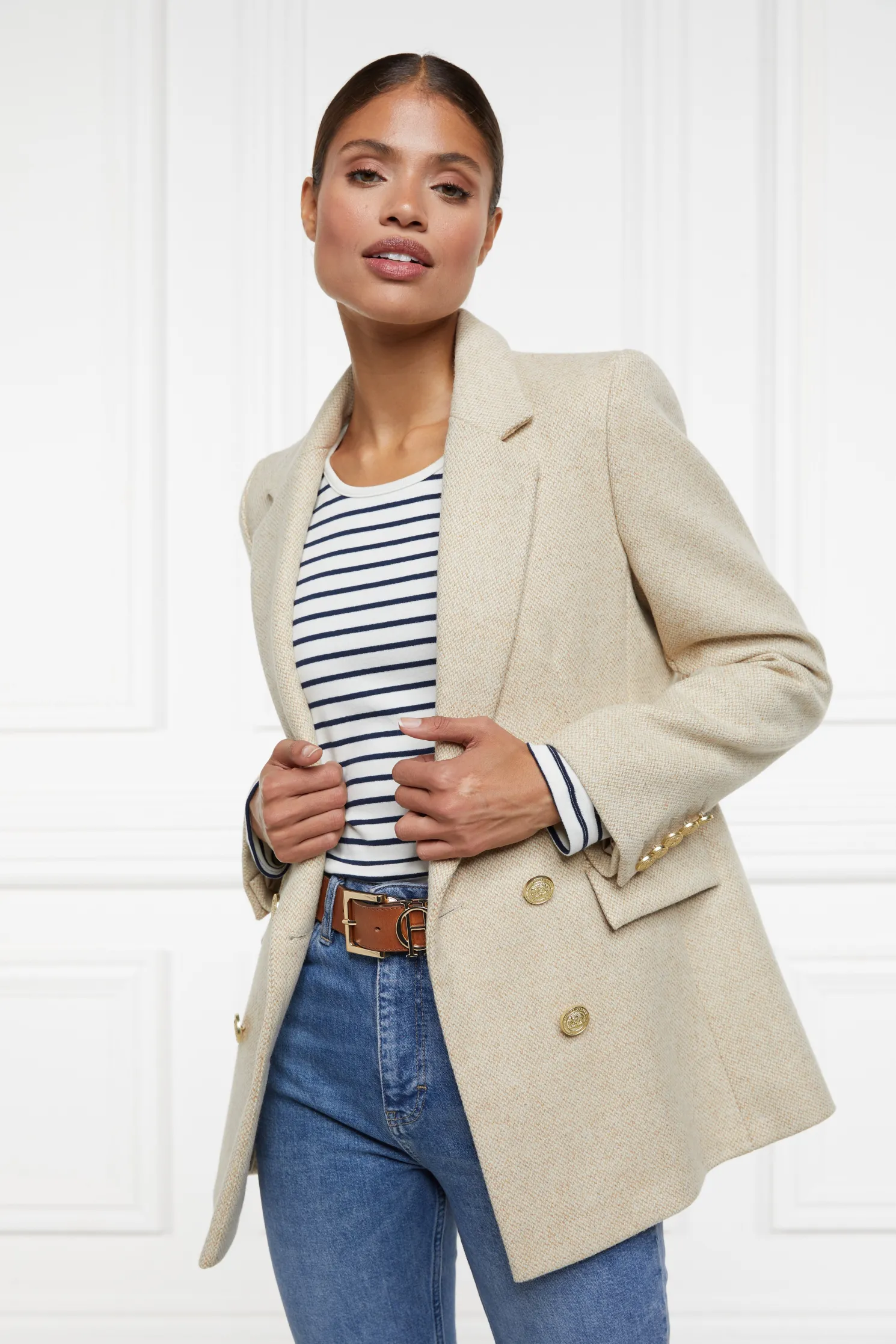 Padstow Long Sleeve Crew Neck Tee (Natural Ink Navy Stripe)