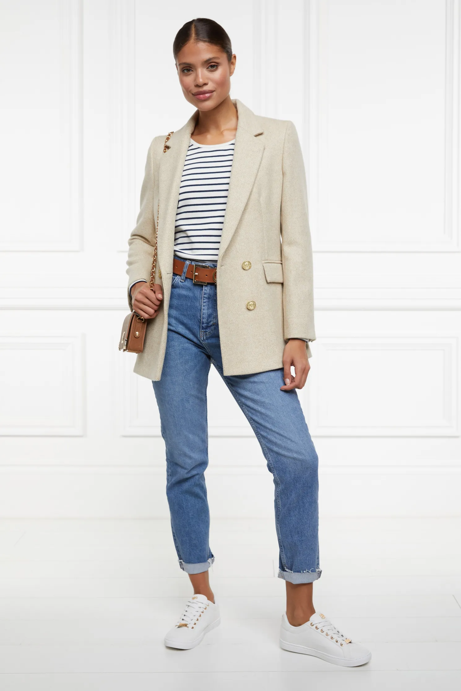 Padstow Long Sleeve Crew Neck Tee (Natural Ink Navy Stripe)