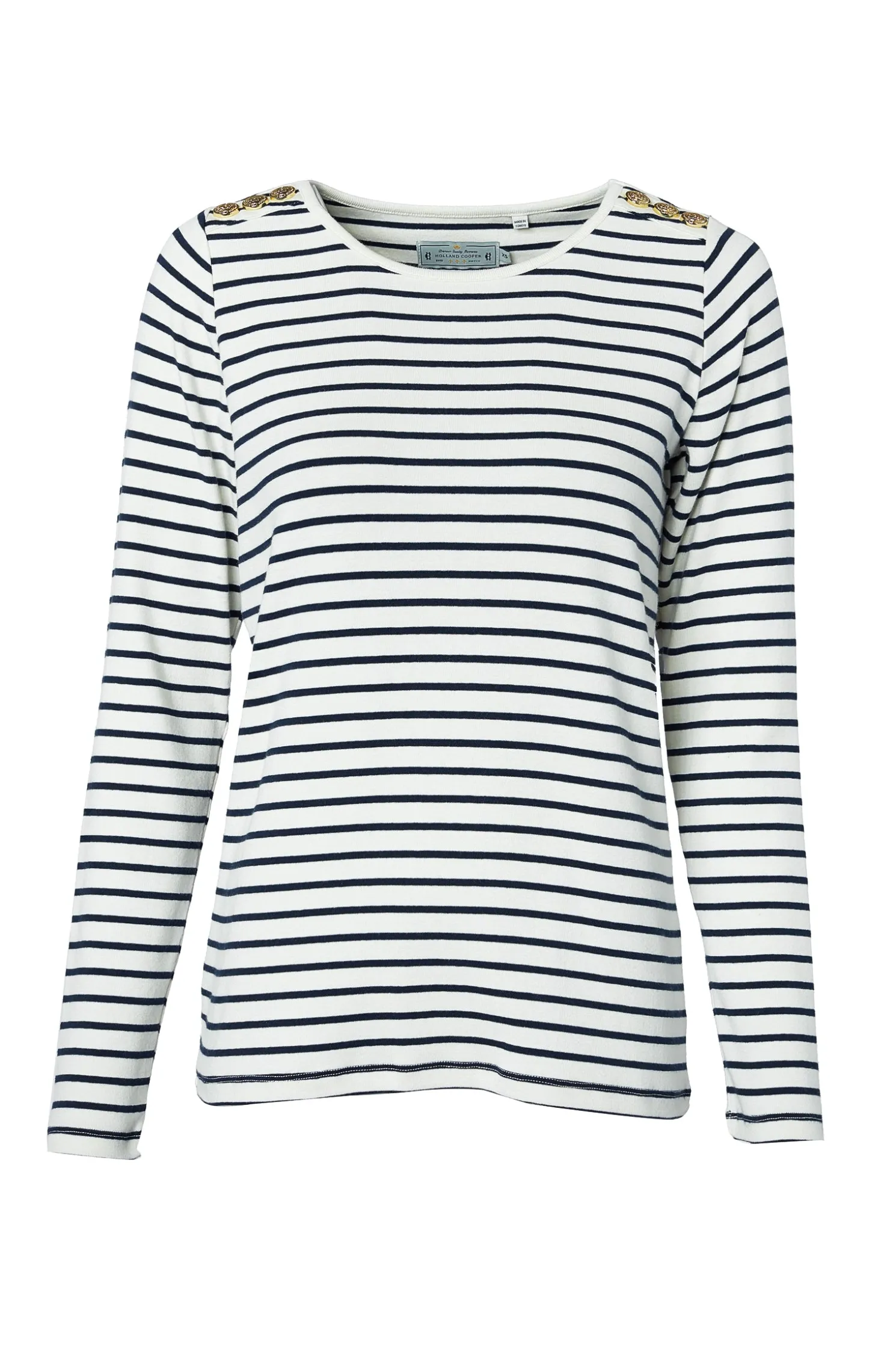 Padstow Long Sleeve Crew Neck Tee (Natural Ink Navy Stripe)