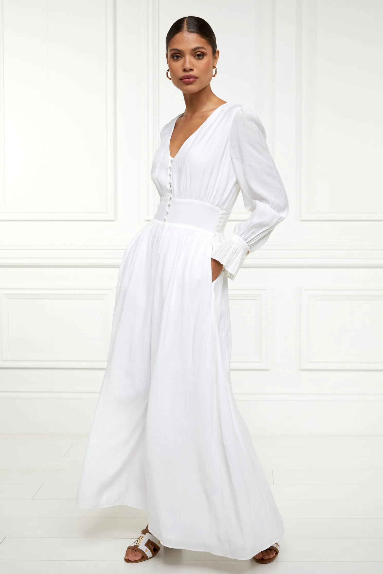 Phoebe V-Neck Maxi Dress (White)
