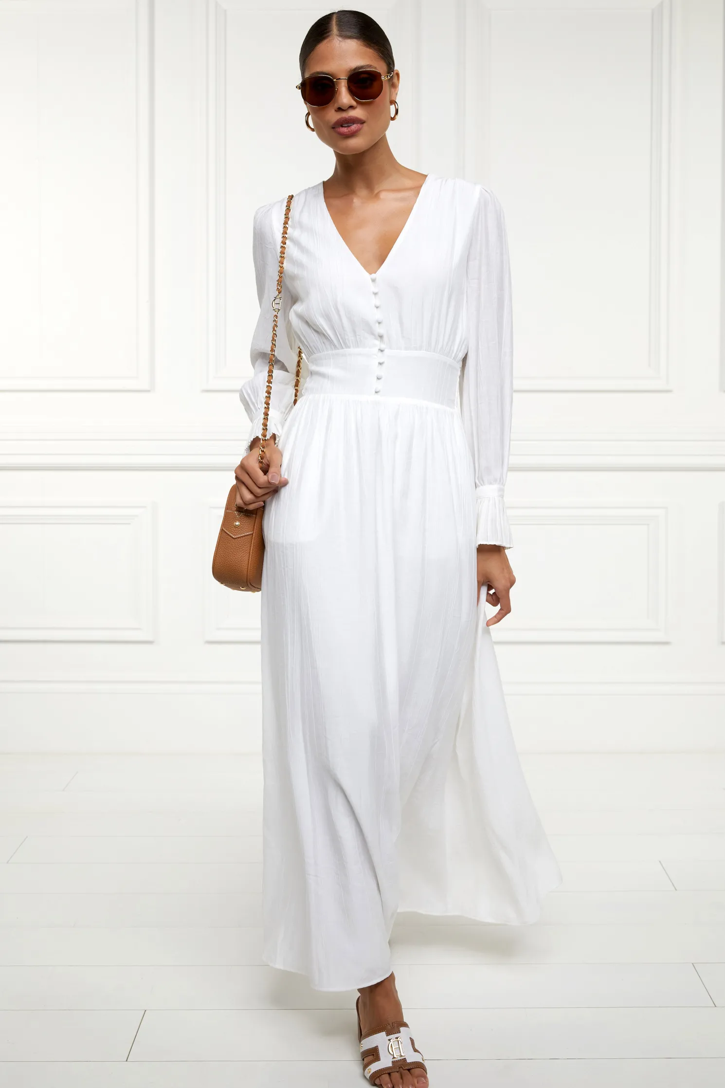 Phoebe V-Neck Maxi Dress (White)