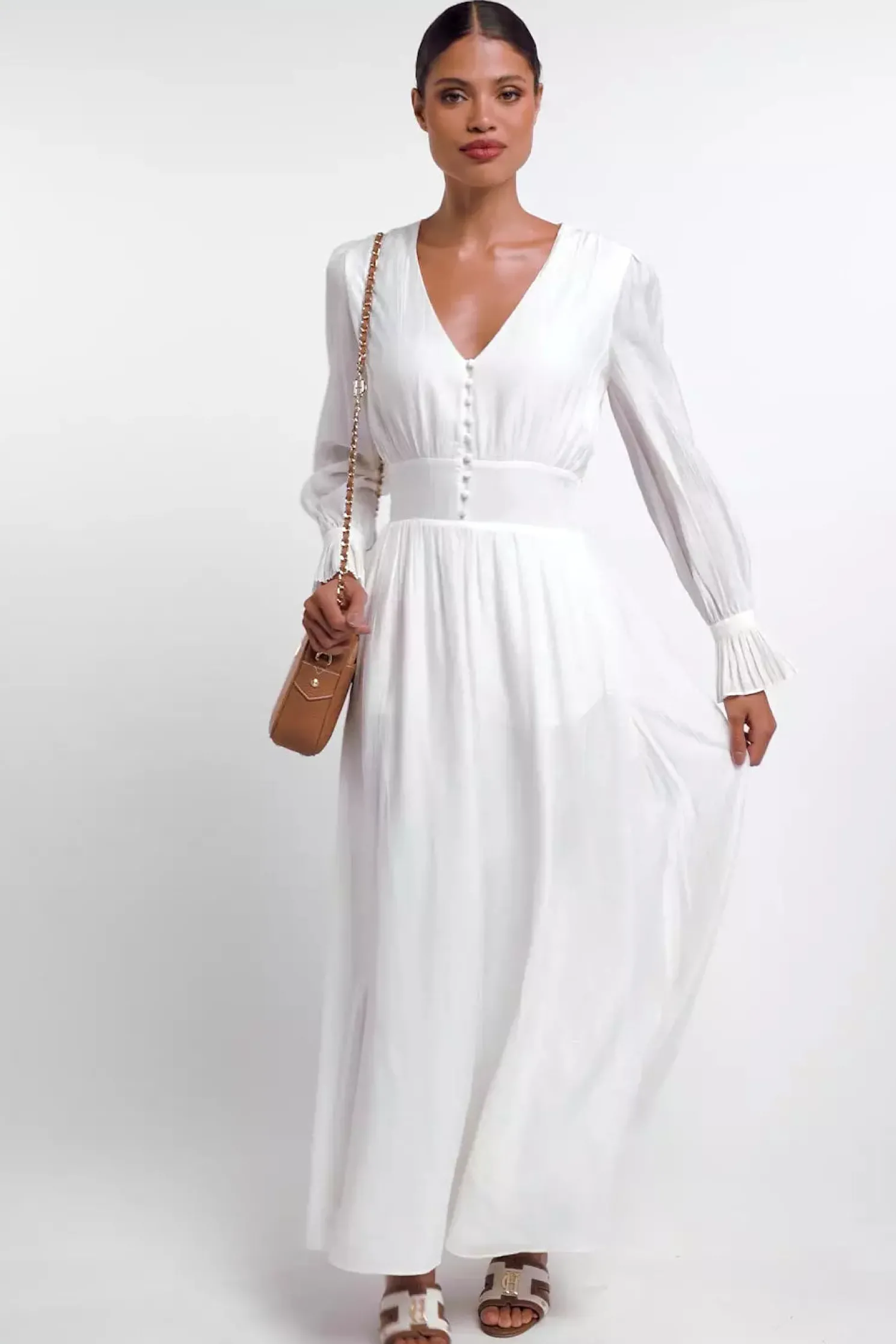 Phoebe V-Neck Maxi Dress (White)