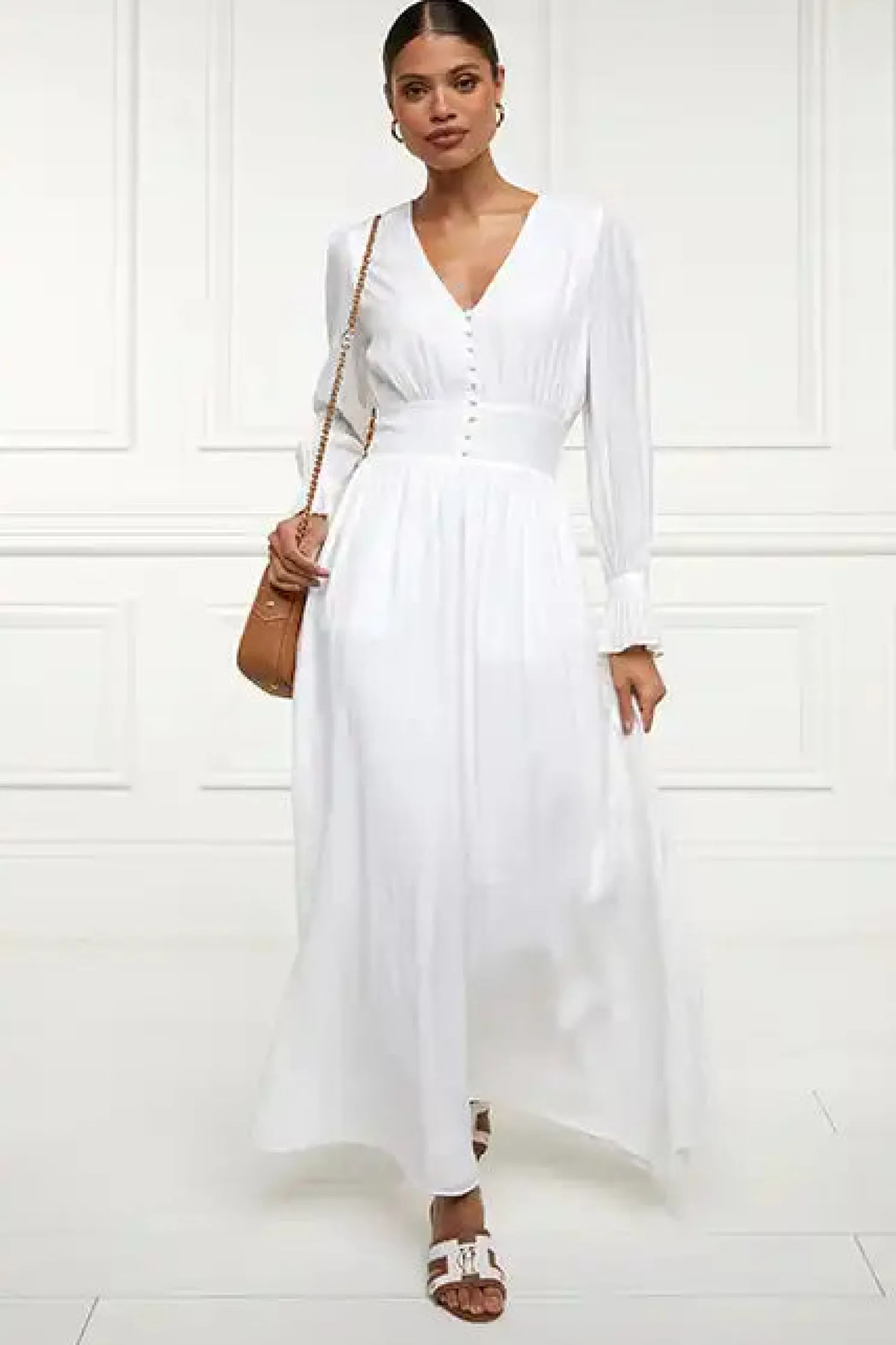 Phoebe V-Neck Maxi Dress (White)