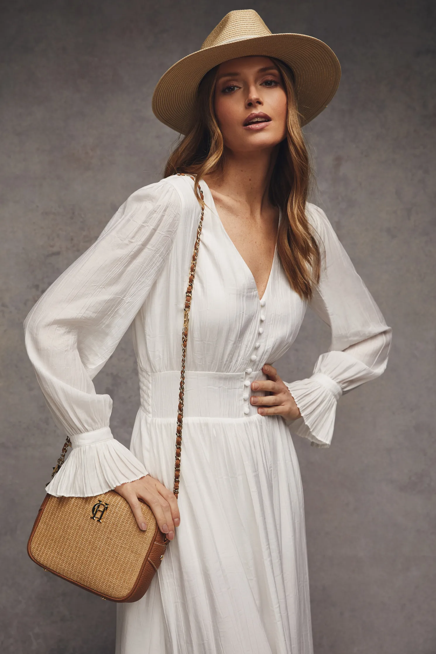 Phoebe V-Neck Maxi Dress (White)