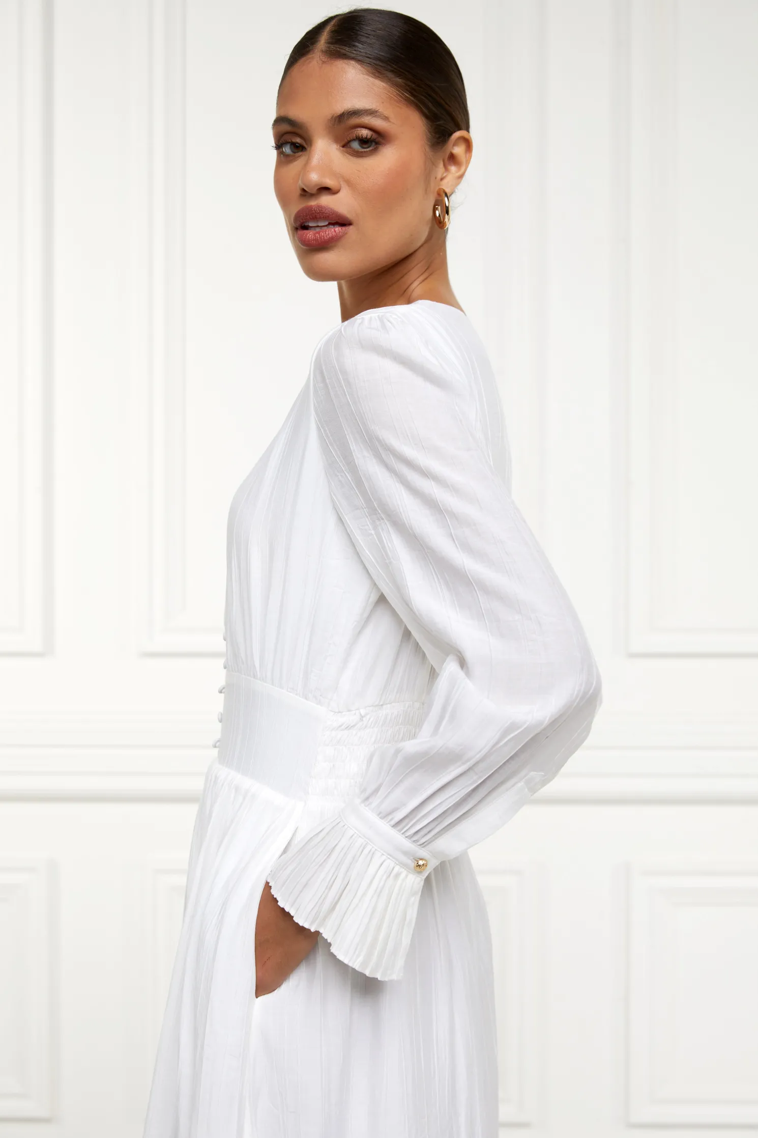 Phoebe V-Neck Maxi Dress (White)