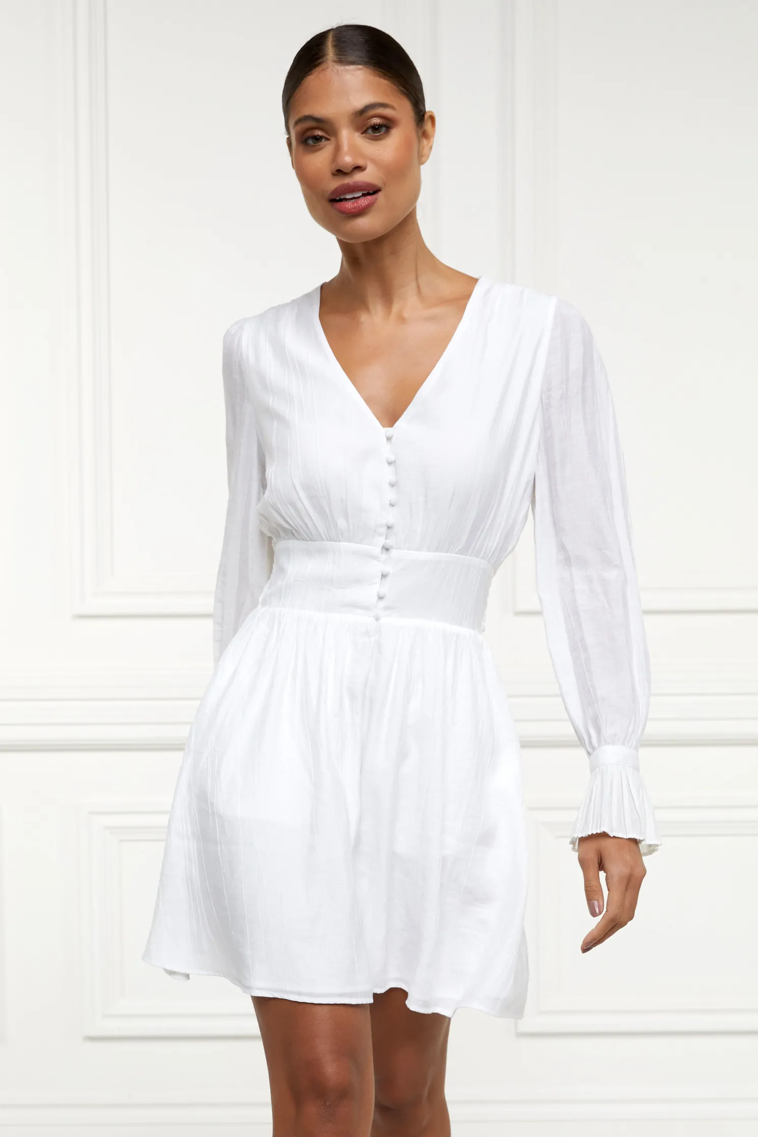 Phoebe V-Neck Mini Dress (White)