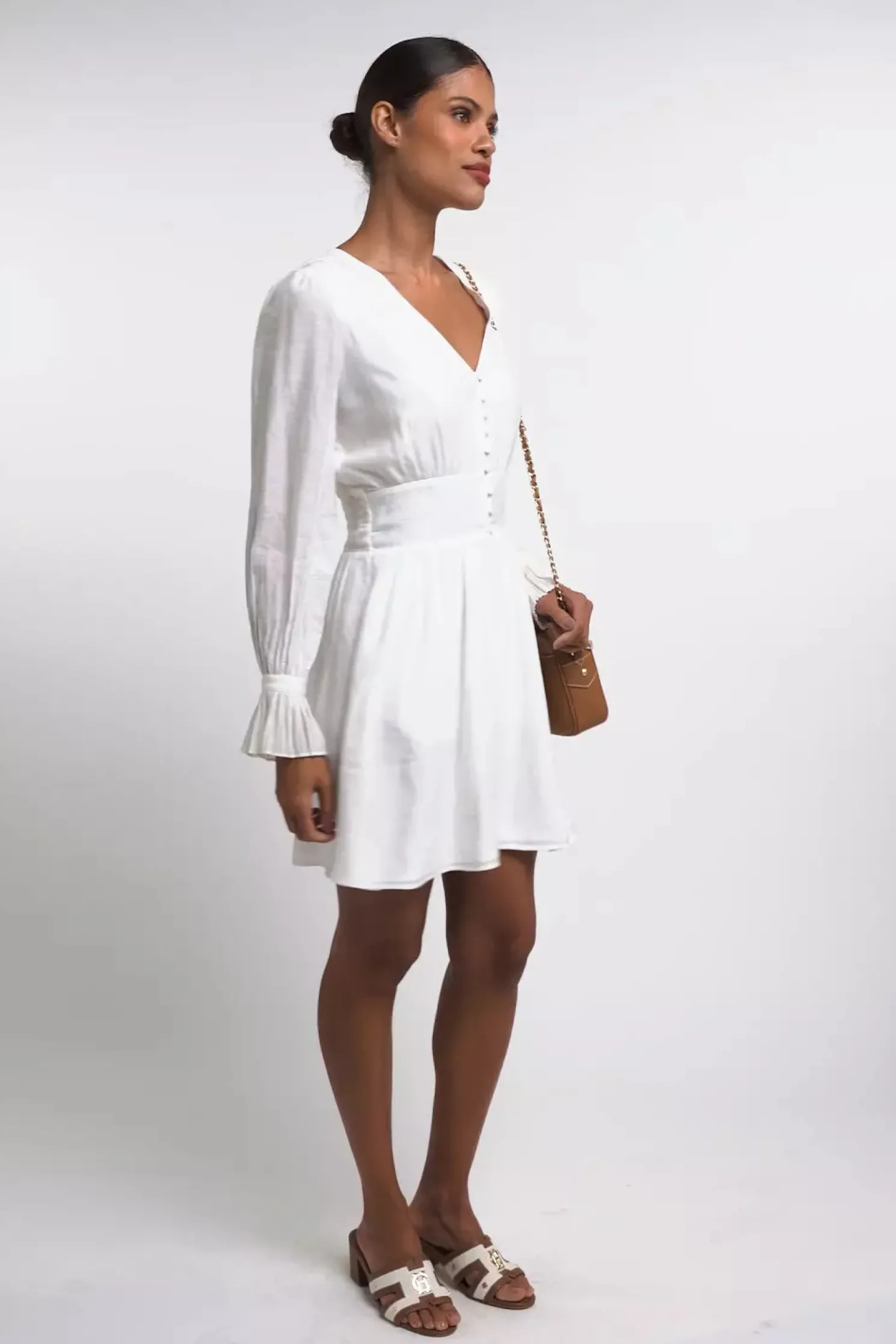 Phoebe V-Neck Mini Dress (White)