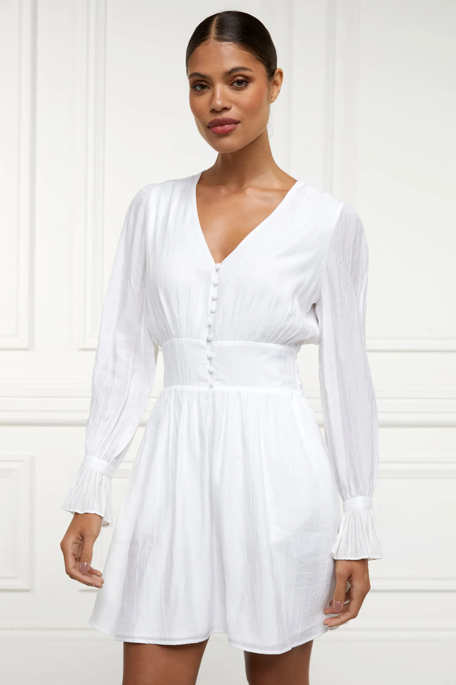 Phoebe V-Neck Mini Dress (White)