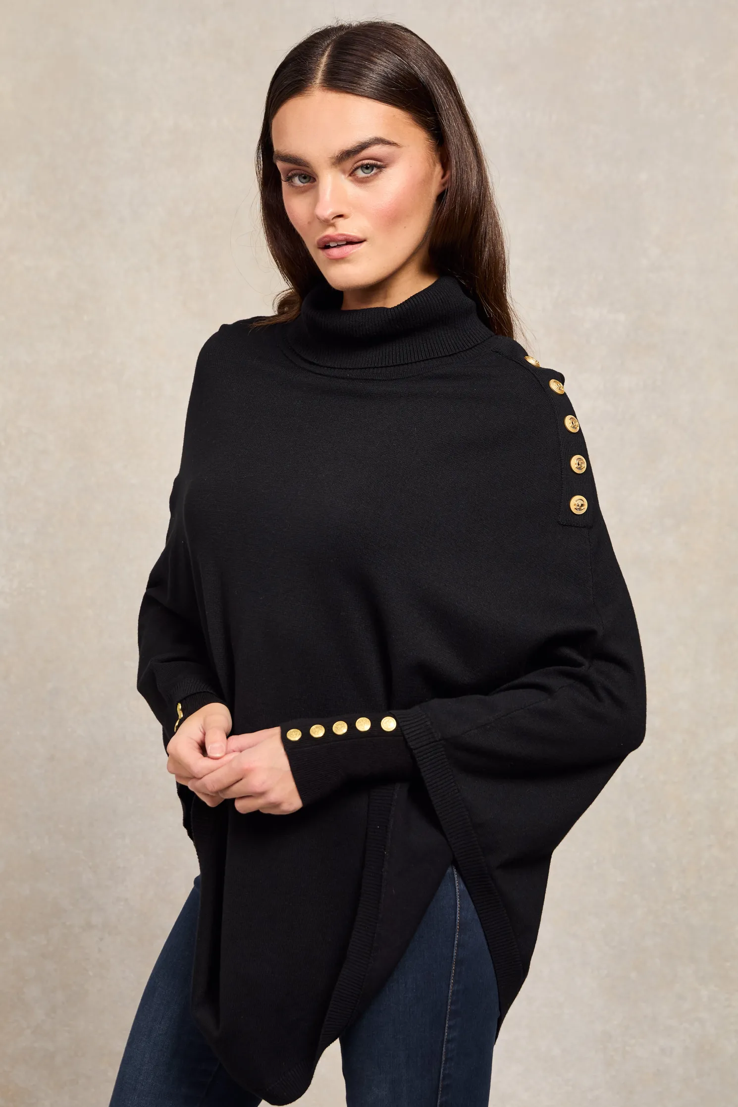 Roll Neck Cape (Black)