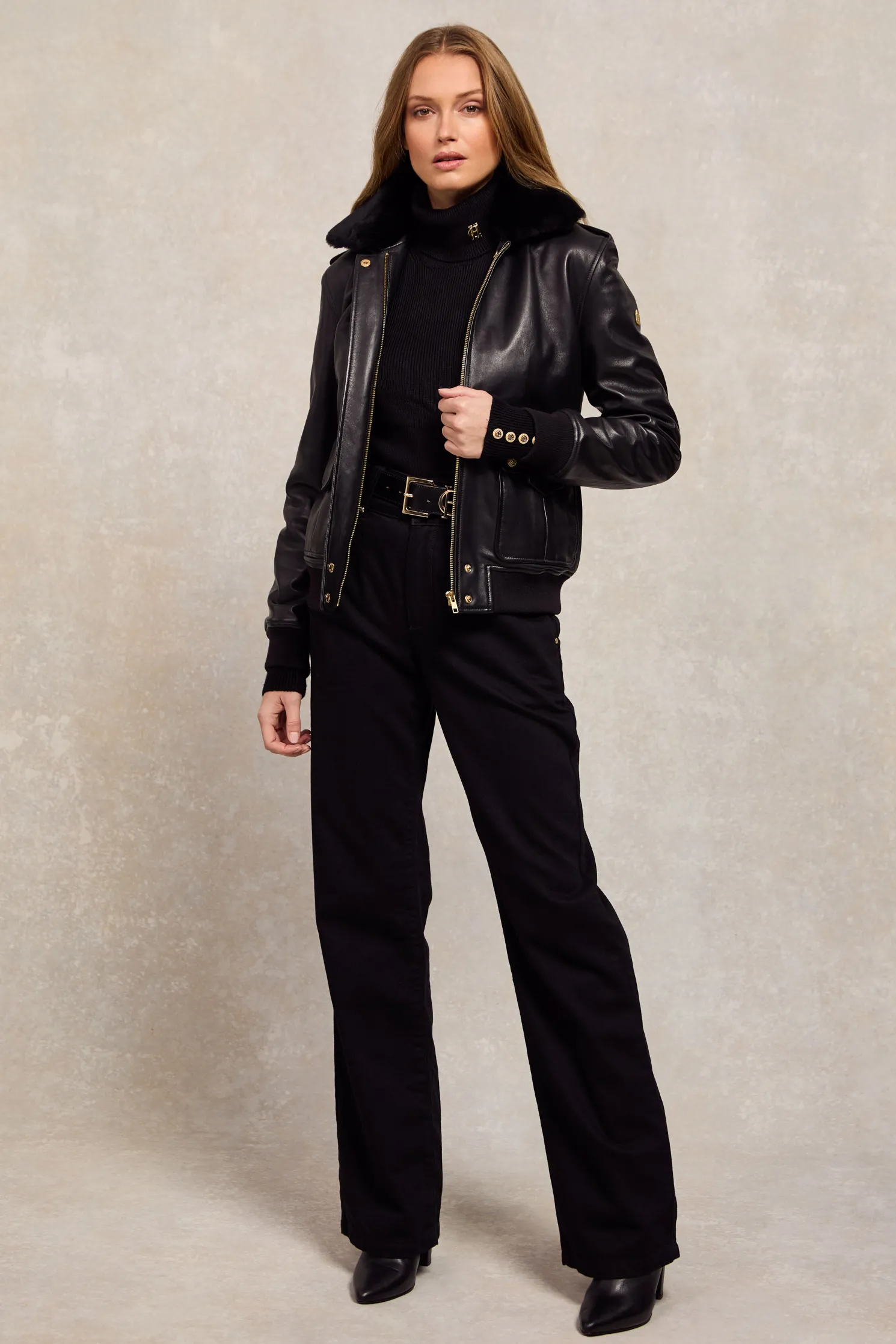 Sloane Leather Bomber (Black)