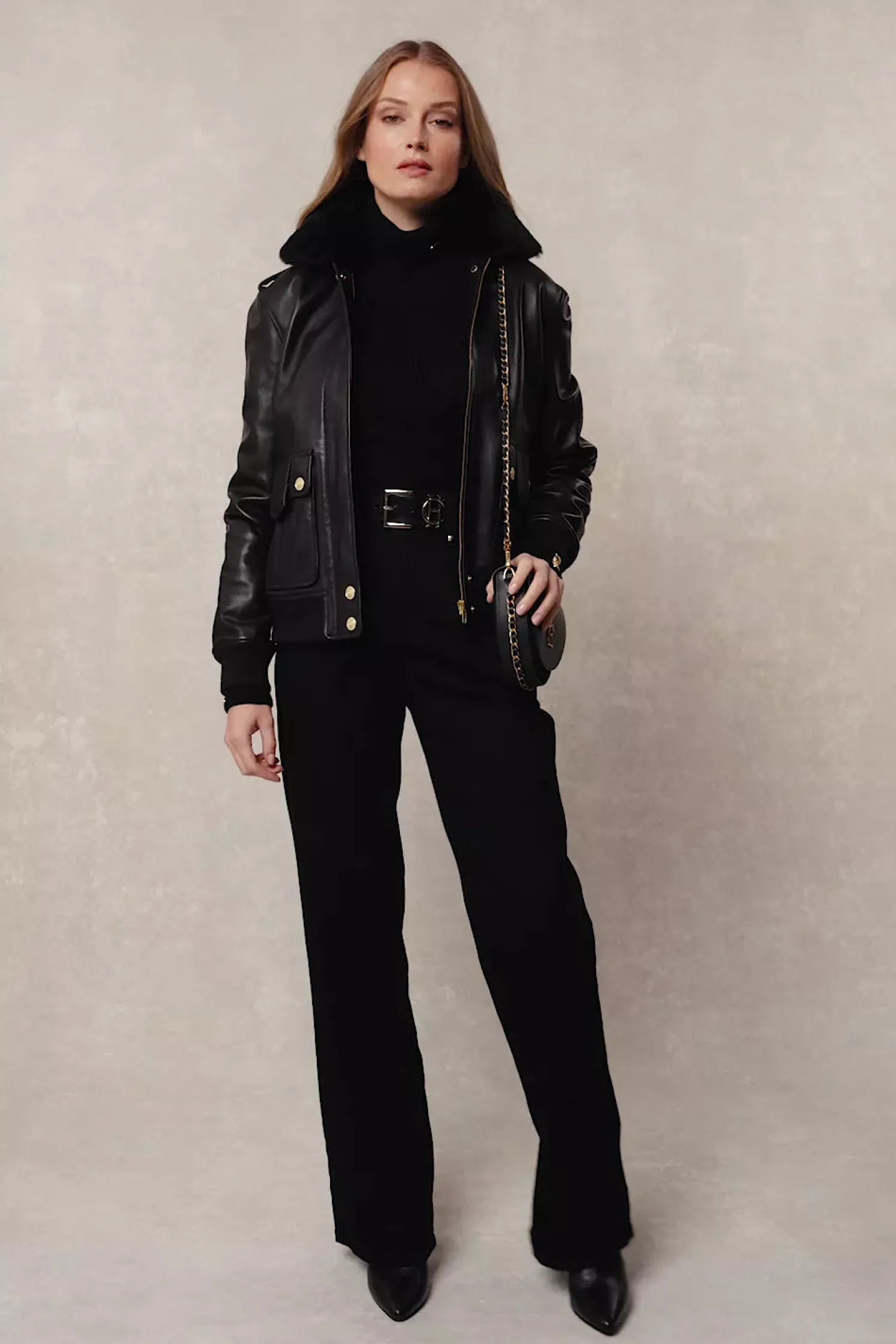 Sloane Leather Bomber (Black)