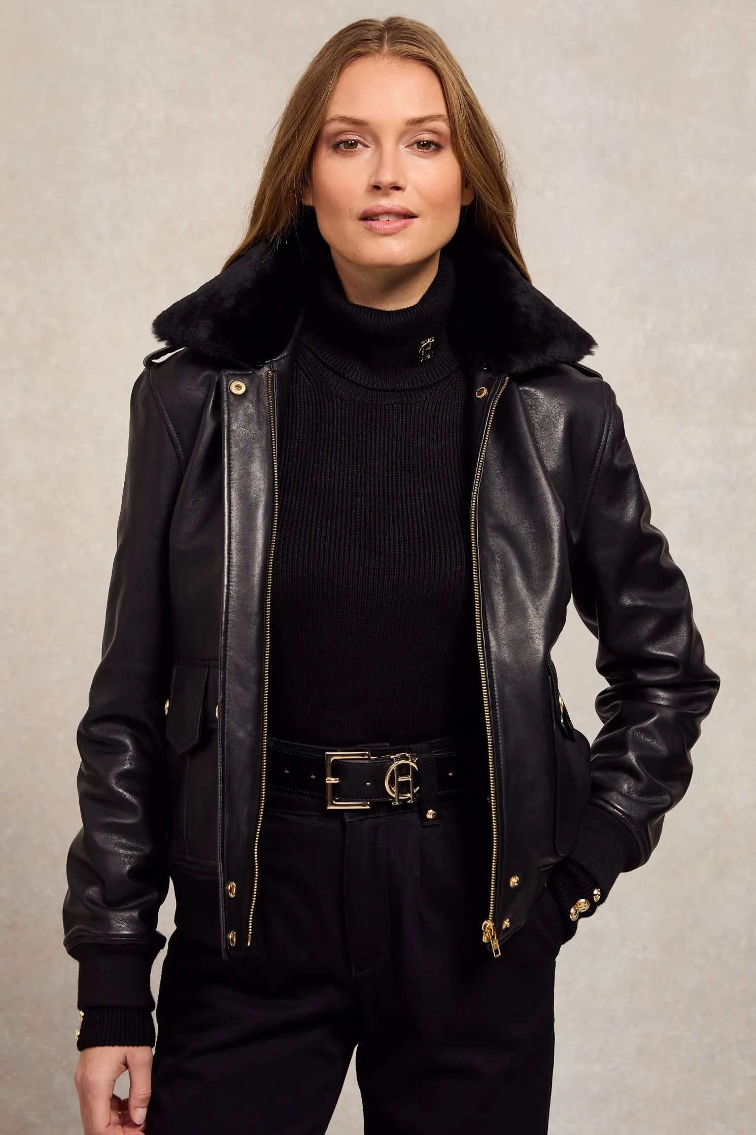 Sloane Leather Bomber (Black)