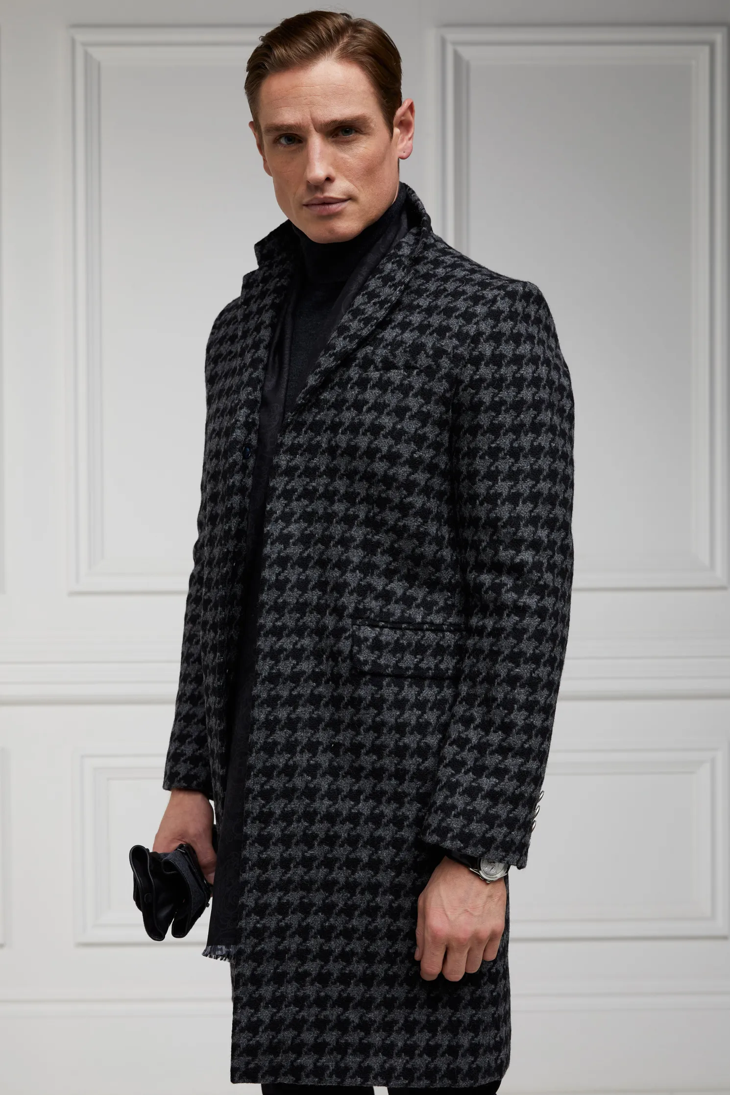 The Cheltenham Coat (Large Scale Charcoal Houndstooth)