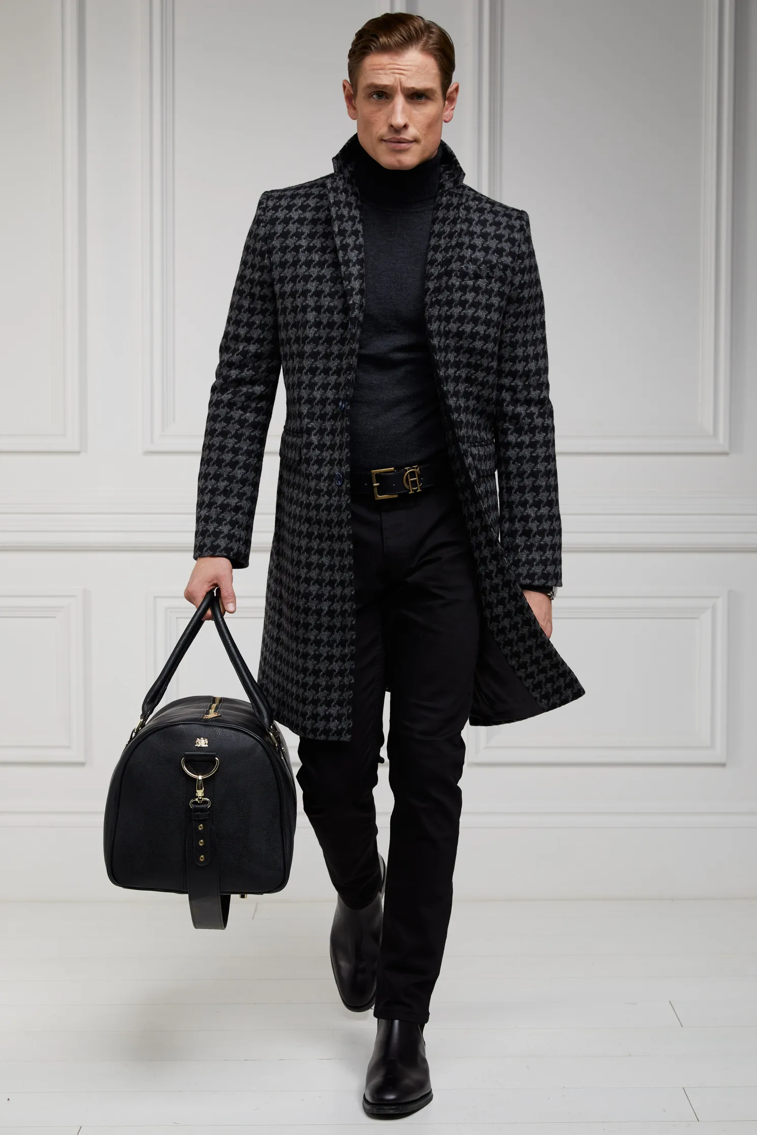 The Cheltenham Coat (Large Scale Charcoal Houndstooth)