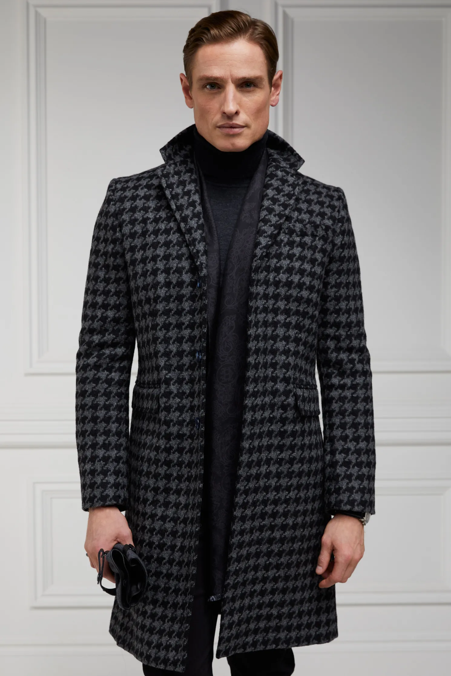 The Cheltenham Coat (Large Scale Charcoal Houndstooth)