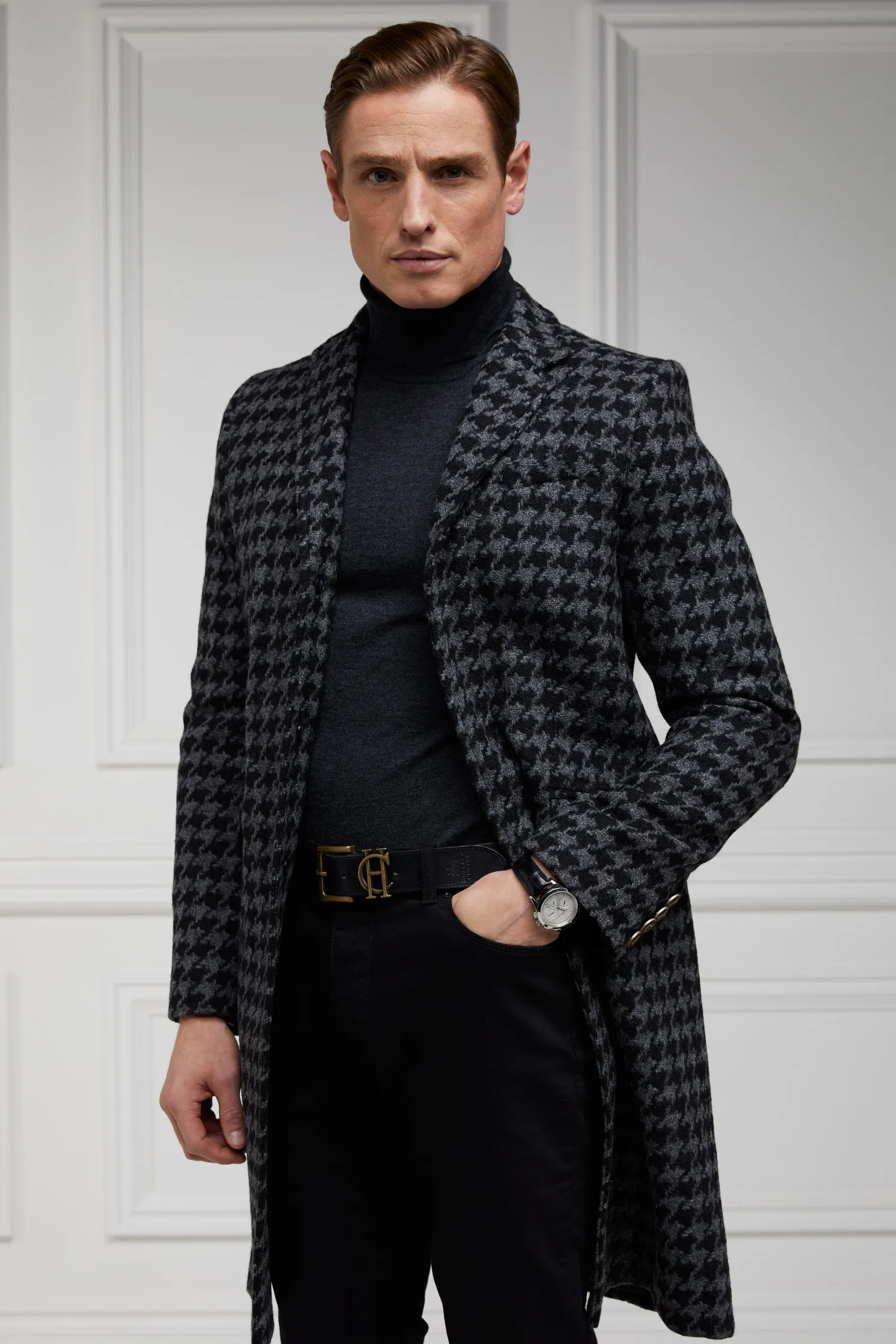 The Cheltenham Coat (Large Scale Charcoal Houndstooth)