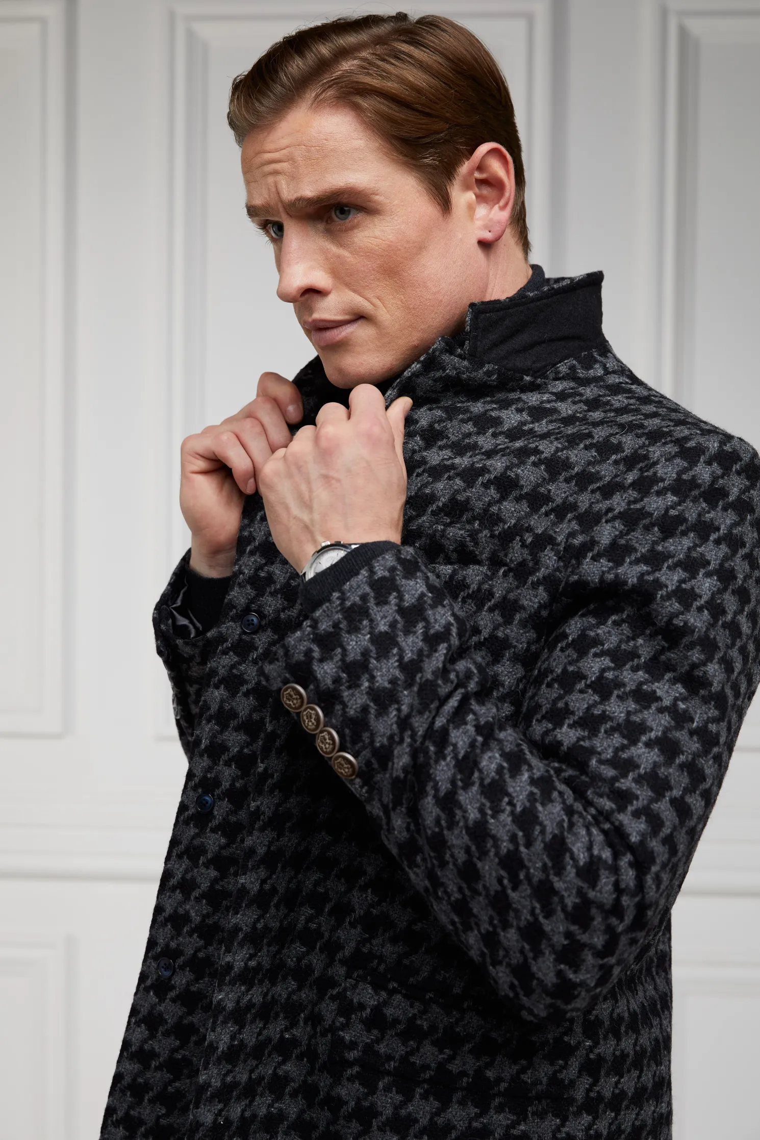 The Cheltenham Coat (Large Scale Charcoal Houndstooth)