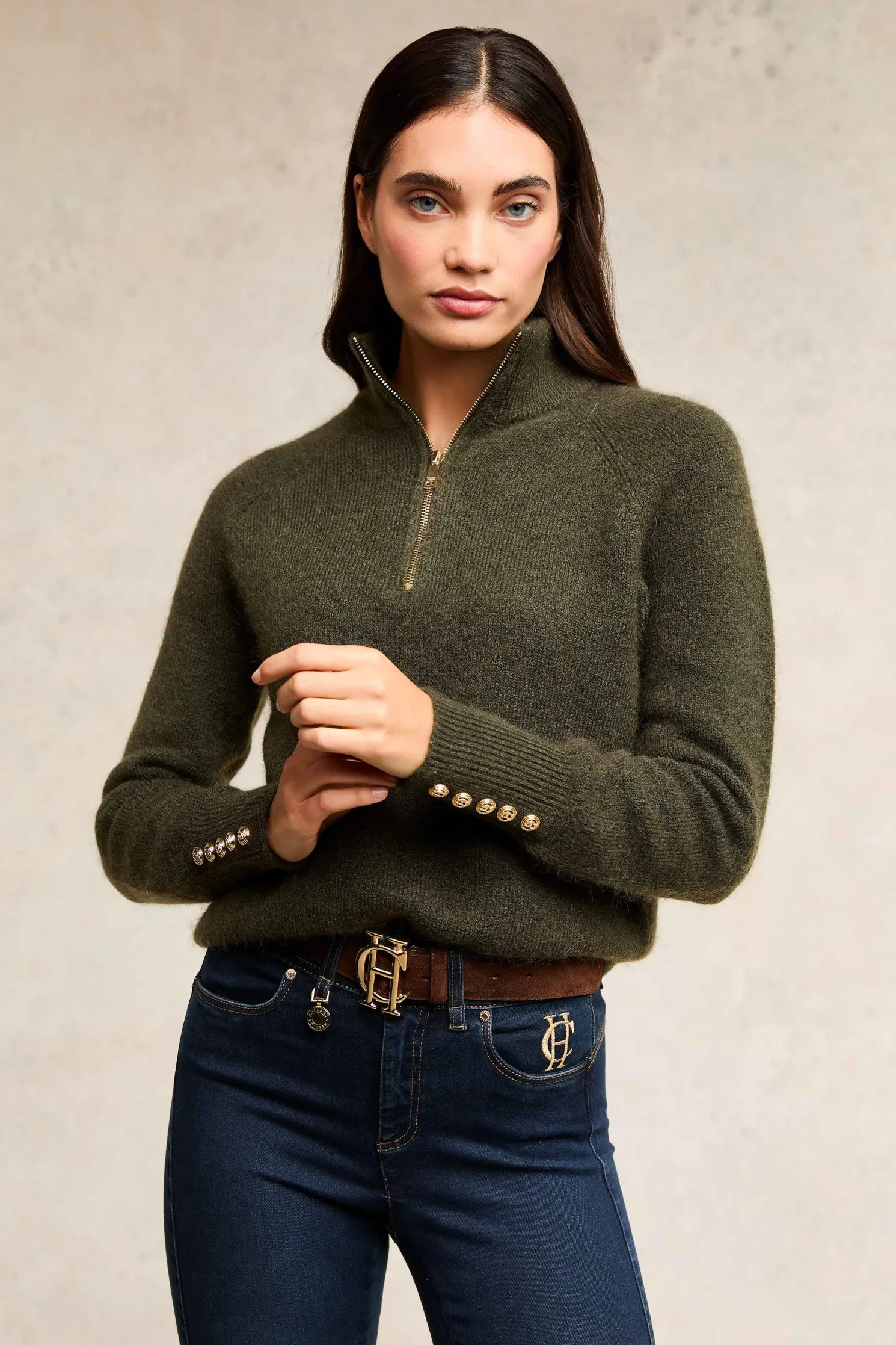 Tori Quarter Zip Knit (Forest Green)
