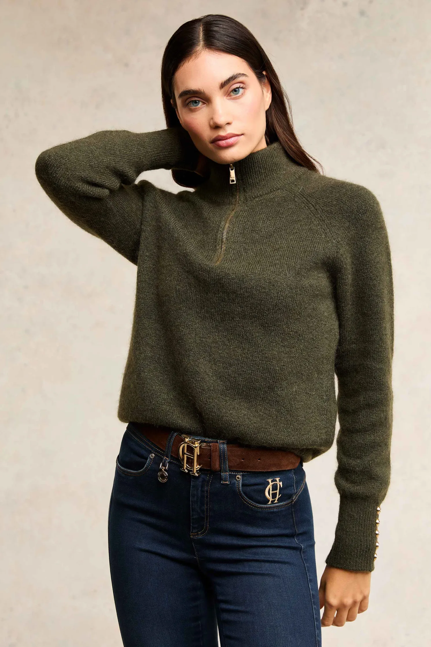 Tori Quarter Zip Knit (Forest Green)
