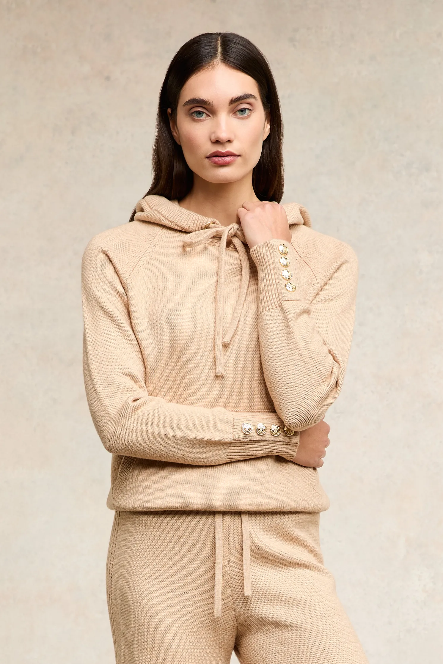 Verbier Knitted Hoodie (Light Camel)