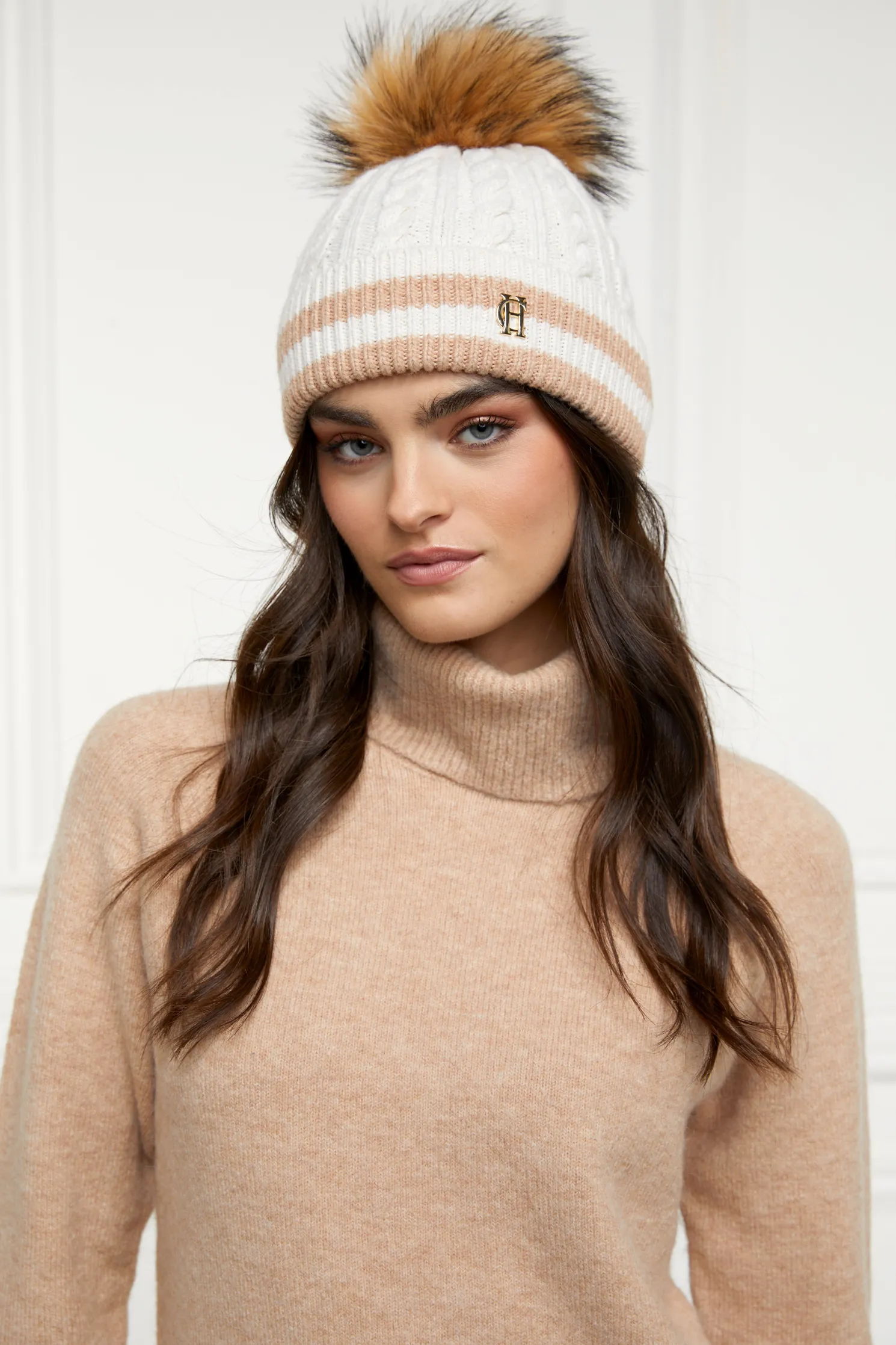 Zoe Bobble Hat (Cream Stripe)